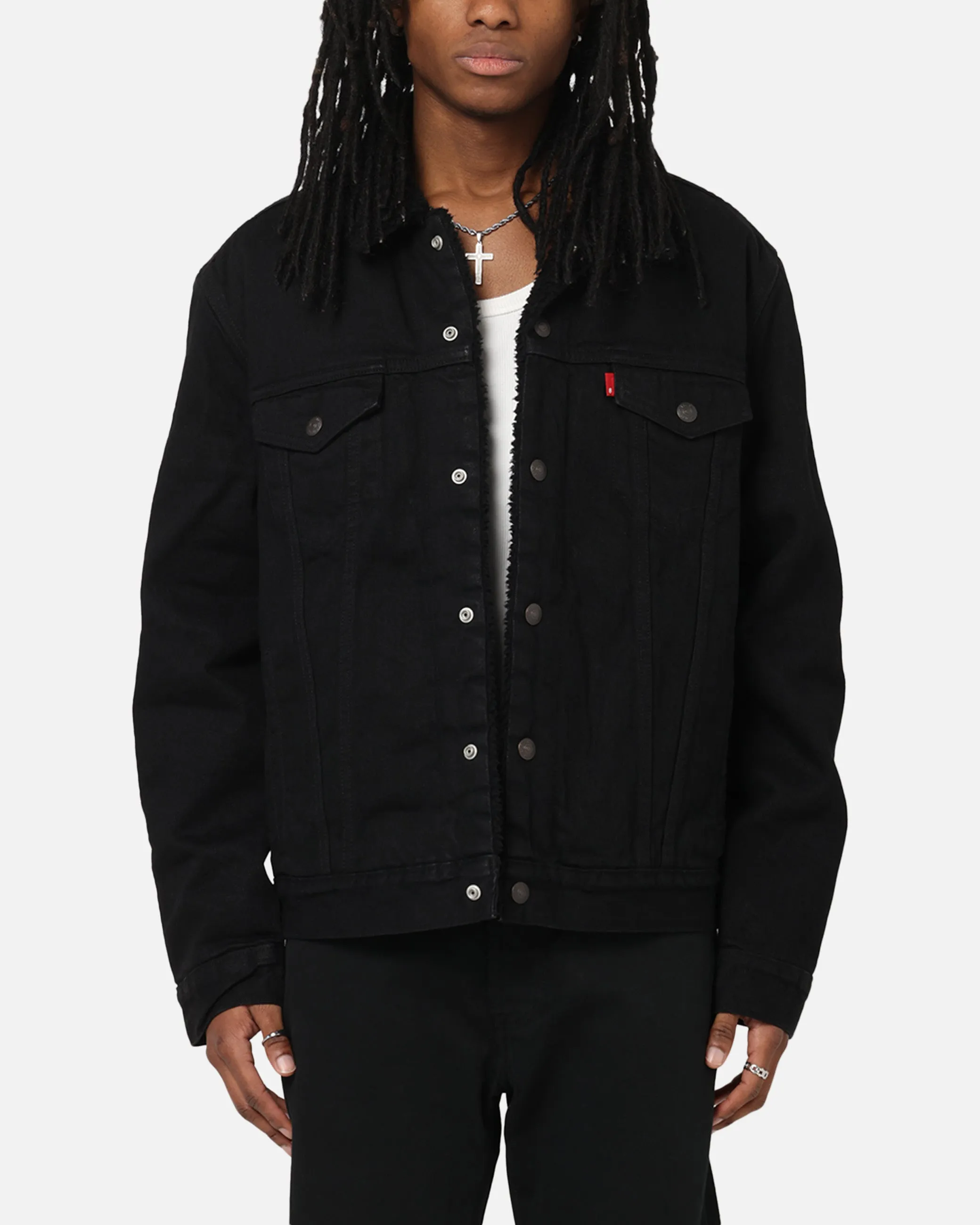 Levi Strauss And Co Relaxed Fit Sherpa Trucker Jacket Black Flexible Hood Street Chic