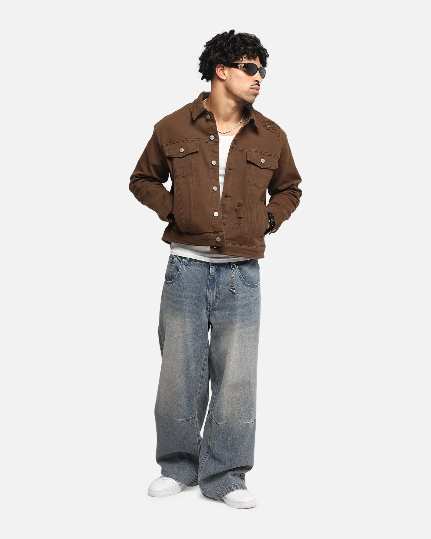 Saint Morta Trucker Denim Jacket Vintage Brown Goggles