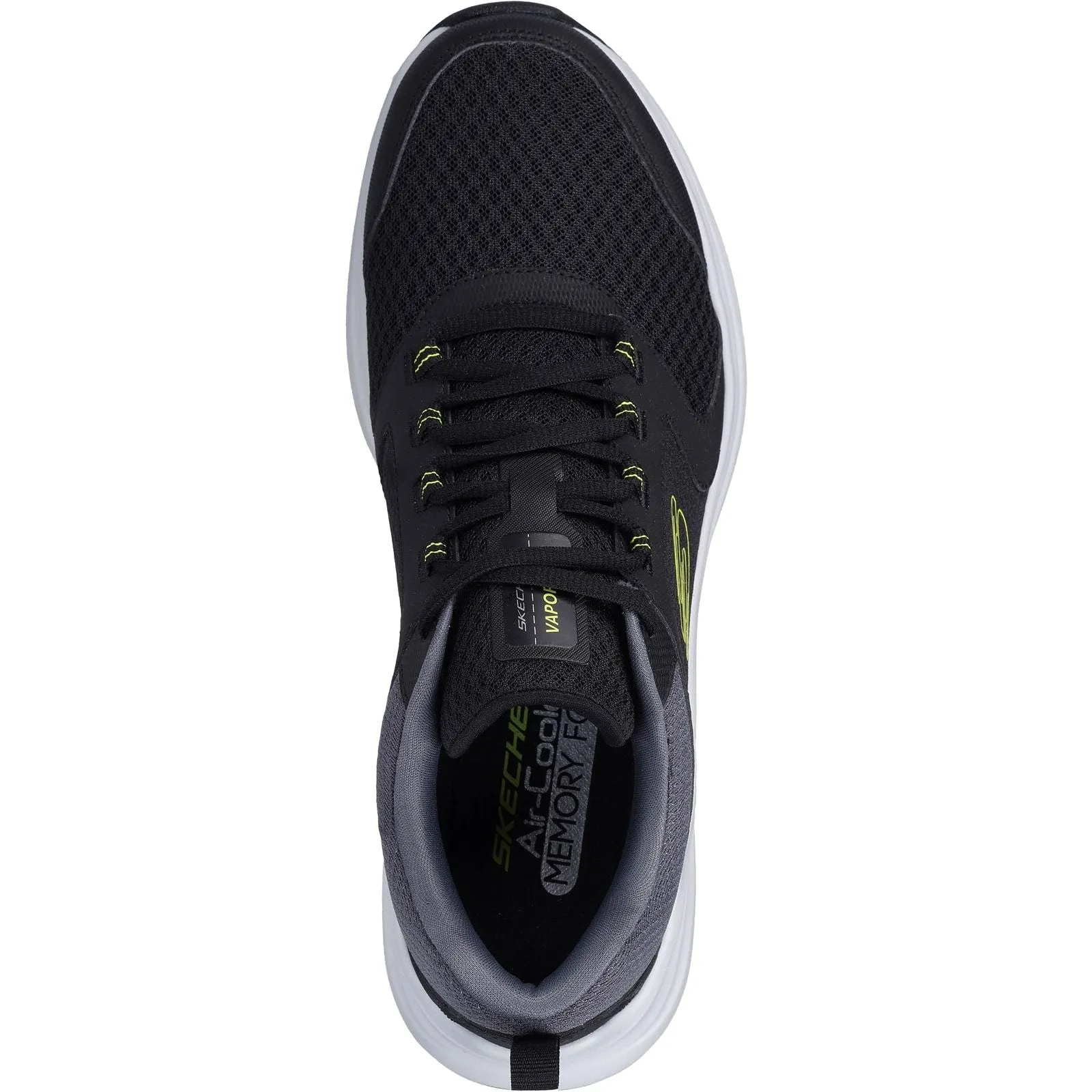 Skechers Mens Vapor Foam Trainer Black/Lime shape fit Stability Heel Counter