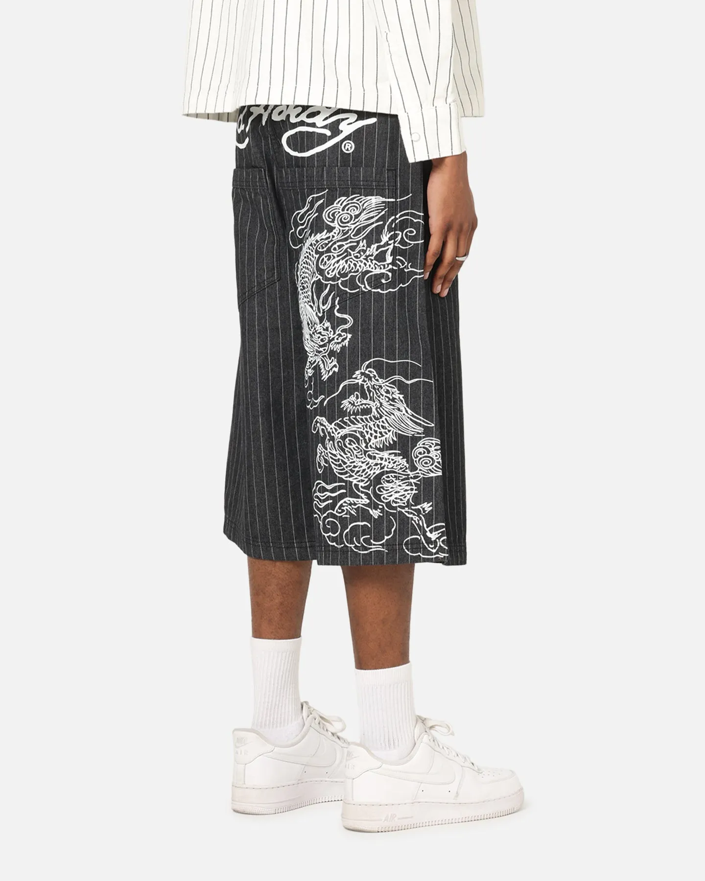 Ed Hardy Shinjuku Jorts Black Pinstripe Everyday Comfort Fit