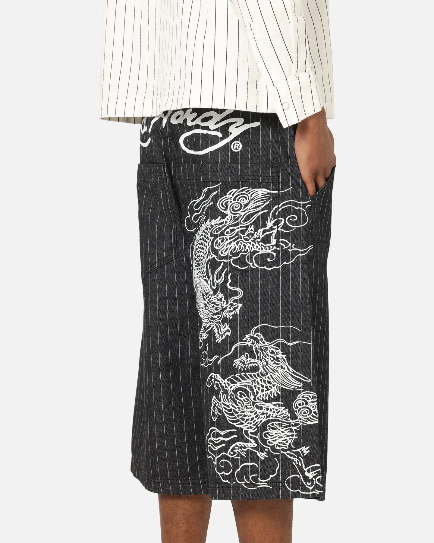 Ed Hardy Shinjuku Jorts Black Pinstripe Quick Wash
