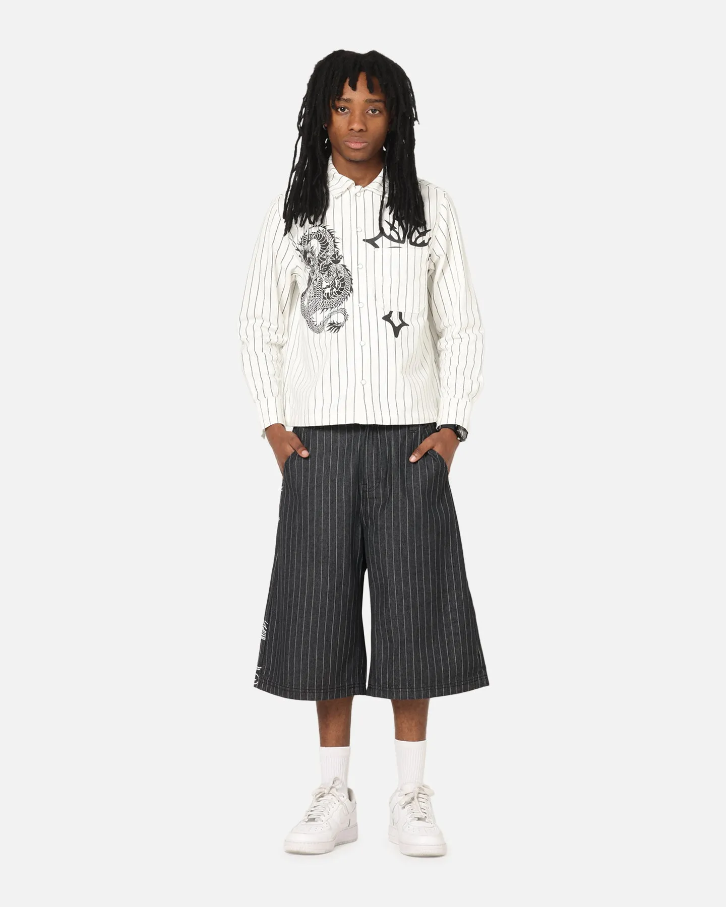 Comfort Style Ed Hardy Shinjuku Jorts Black Pinstripe