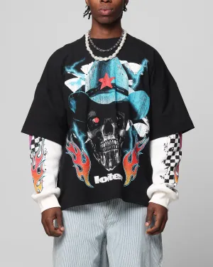 Cozy clothing Meta Mood Loiter Daytona Layered Long Sleeve T-Shirt Black/White
