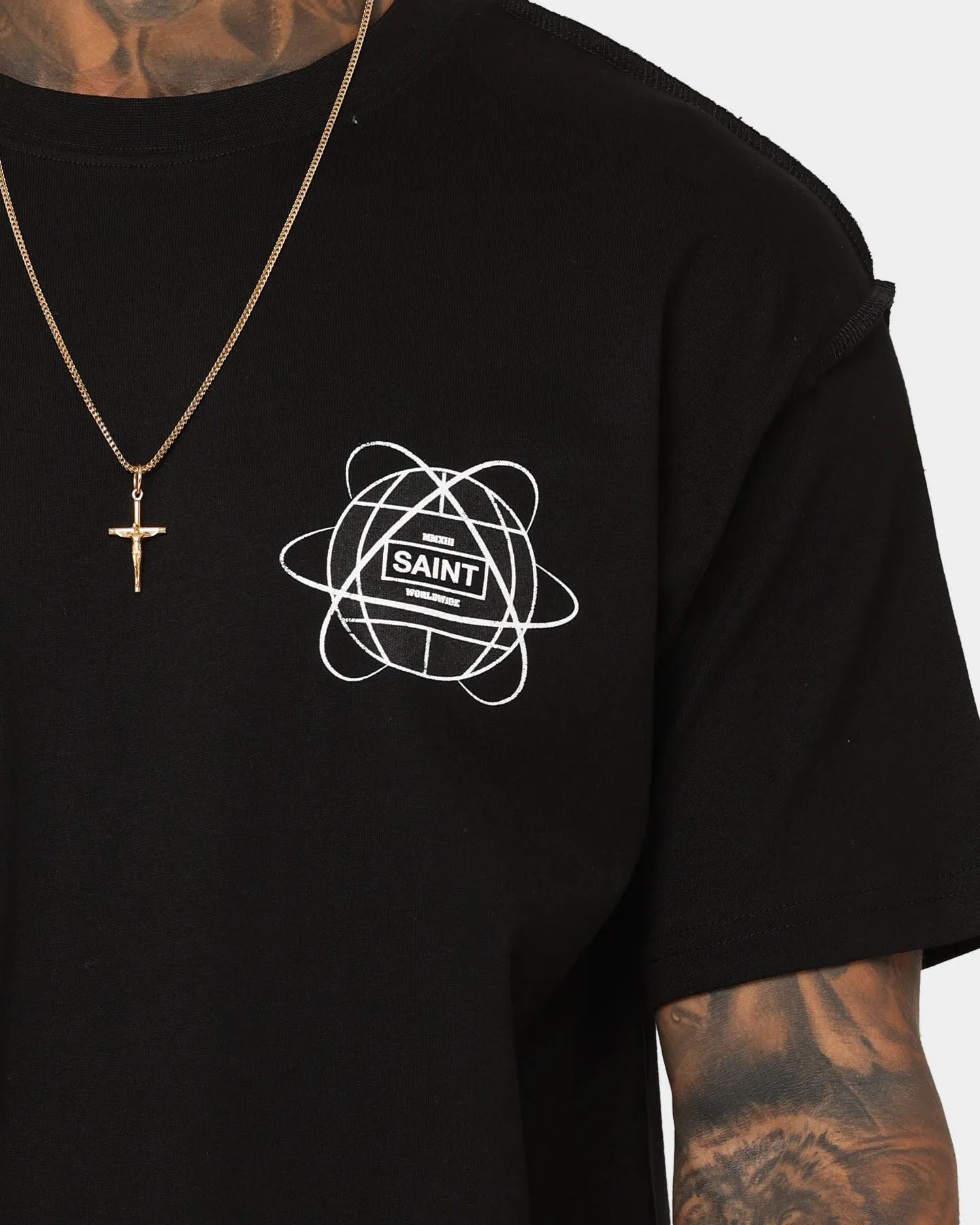 Saint Morta Worldwide Lafayette T-Shirt Black Durable Ribbed Hem