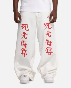 Seamless Waistband Layered Wear Ed Hardy Death Before Dishonour Jeans Off White