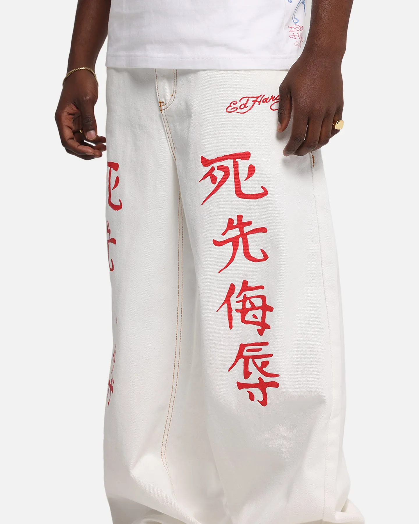 Ed Hardy Death Before Dishonour Jeans Off White Sleek Comfort