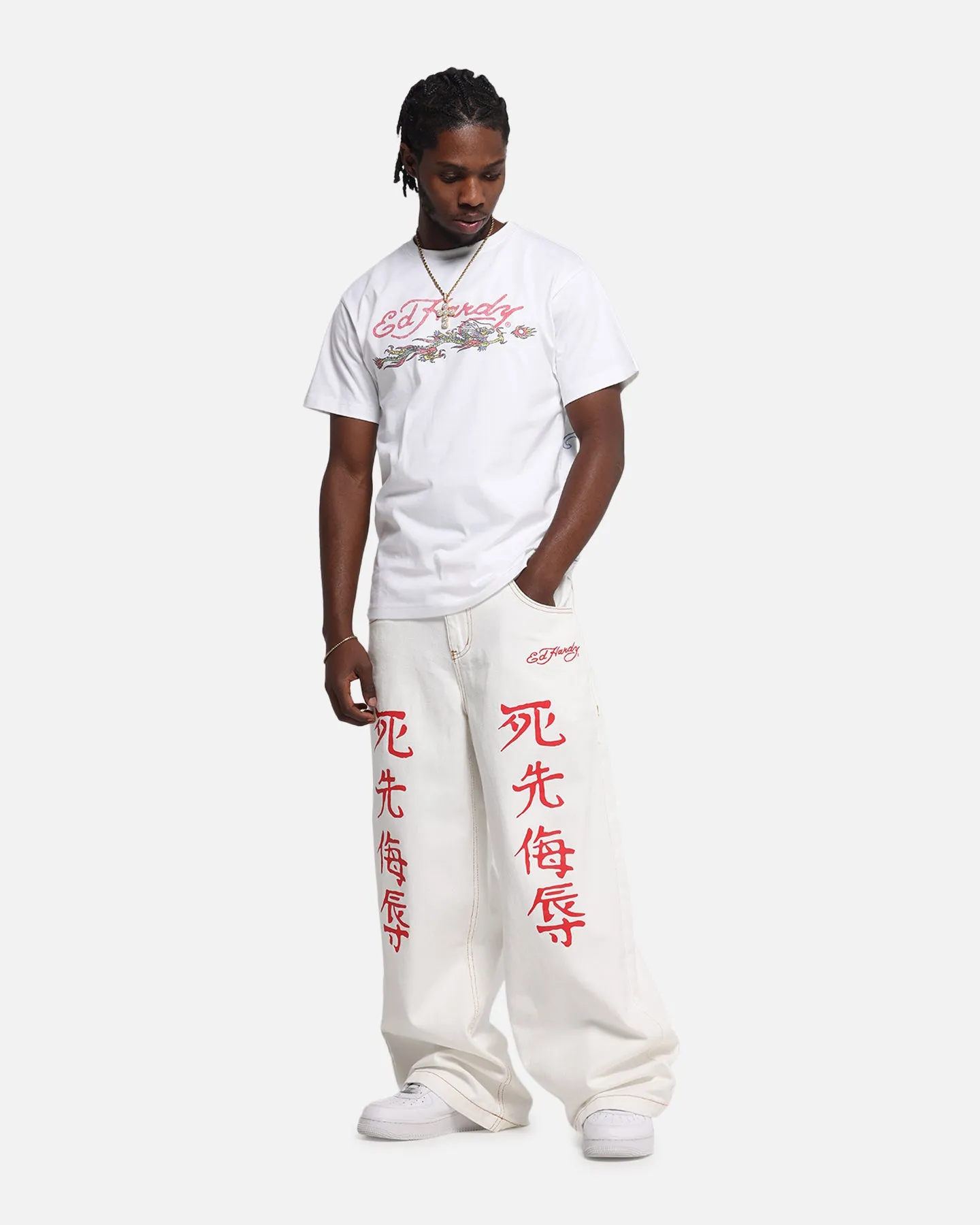 Ed Hardy Death Before Dishonour Jeans Off White Effortless Design