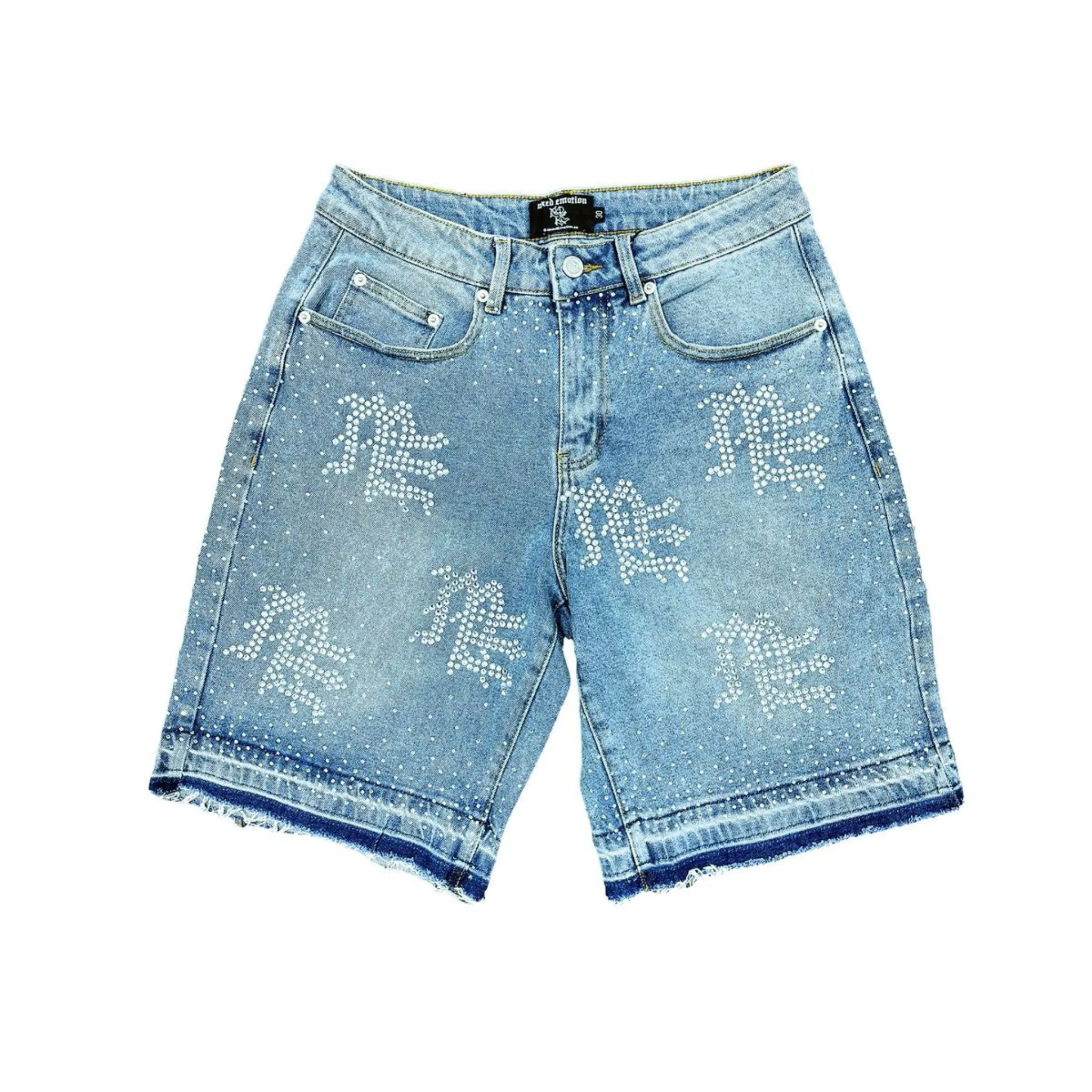 Mixed Emotion 'ME' Rhinestone Blue Denim Shorts Elegant Skirt AntiStatic Cloth