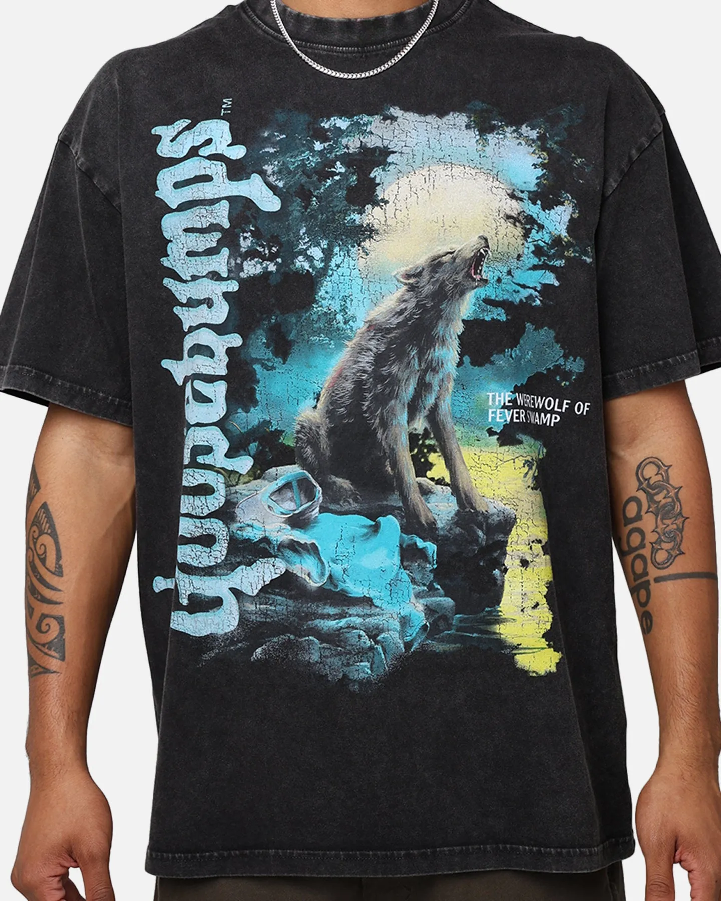 American Thrift X Goosebumps Fever Tree Vintage T-Shirt Black Wash Chic Vibes Sleek And Stylish