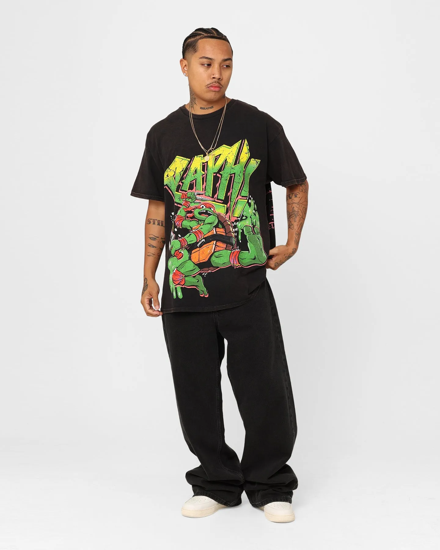 Goat Crew X Teenage Mutant Ninja Turtles Raphael Vintage T-Shirt Black Wash Reinforced Shoulders