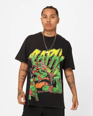 Tight Fit Collared Goat Crew X Teenage Mutant Ninja Turtles Raphael Vintage T-Shirt Black Wash