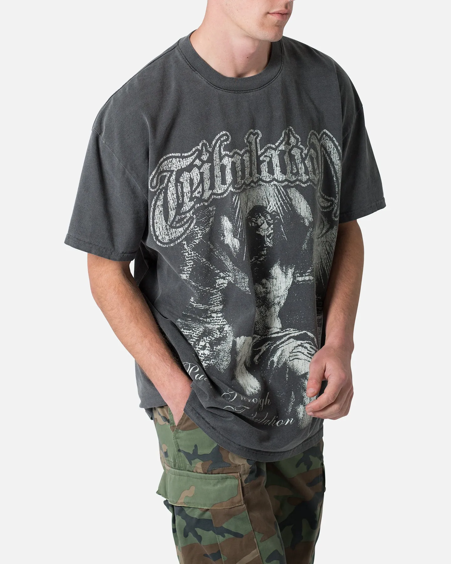 SoftTouchFinish Flexible Cuff Design MNML Tribulation T-Shirt Washed Black