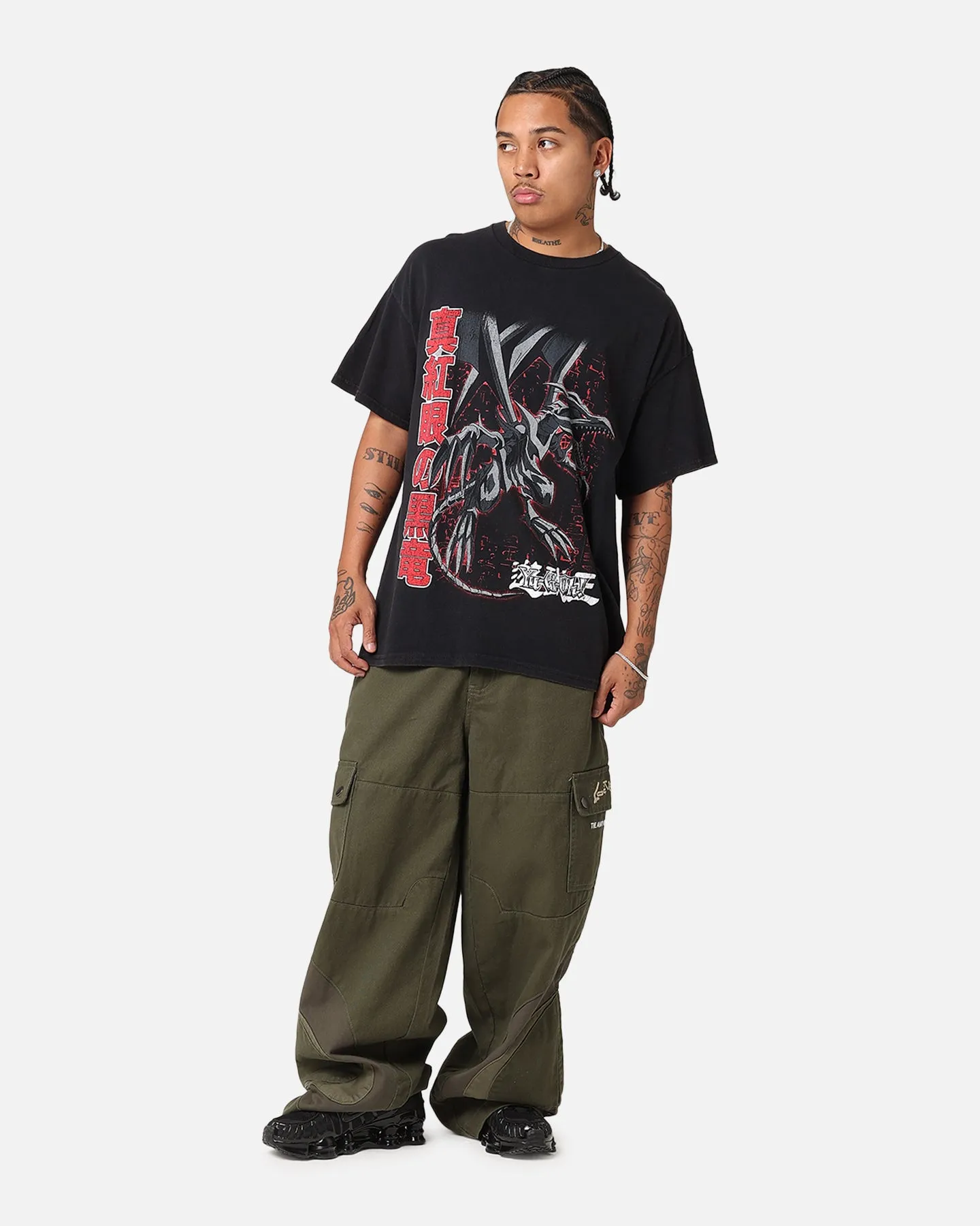 Goat Crew X Yu-Gi-Oh! Red Eyes Vintage T-Shirt Black Wash DoubleStitchedHem Fresh Look