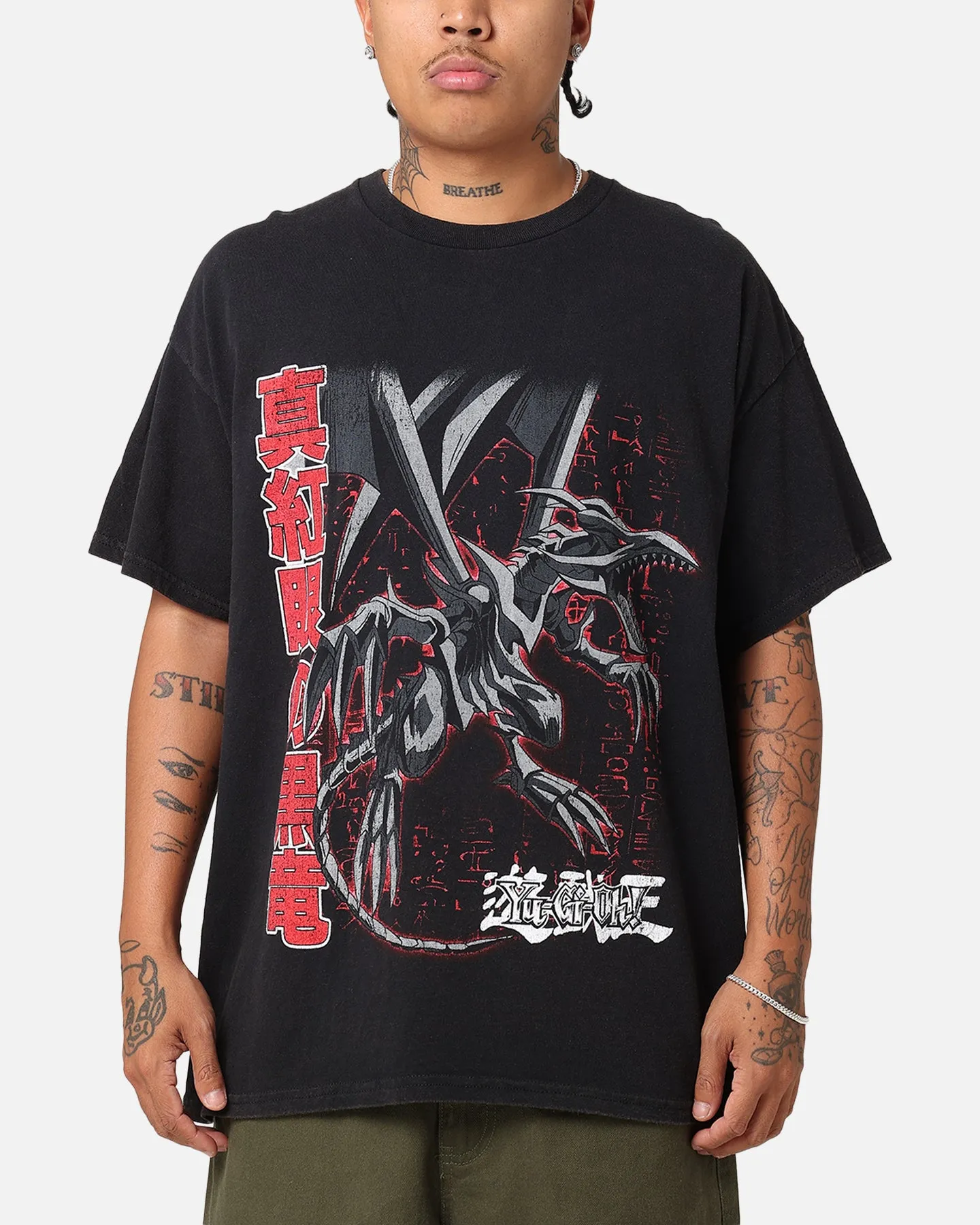 Trendy Vibe Active Comfort Style Goat Crew X Yu-Gi-Oh! Red Eyes Vintage T-Shirt Black Wash