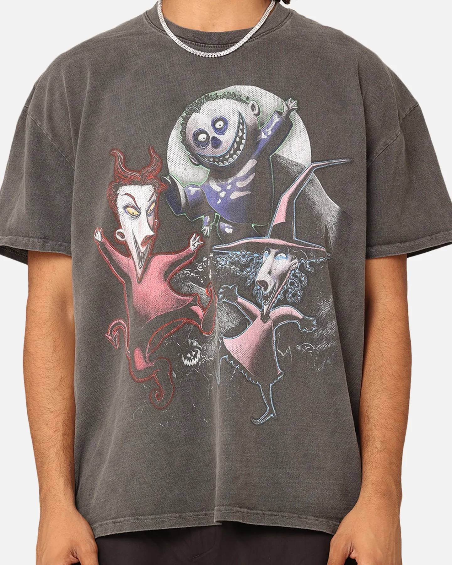 Goat Crew X The Nightmare Before Christmas Lock Shock & Barrel Heavyweight Vintage T-Shirt Black Wash Reinforced Shoulder Stitching EthicalProduction