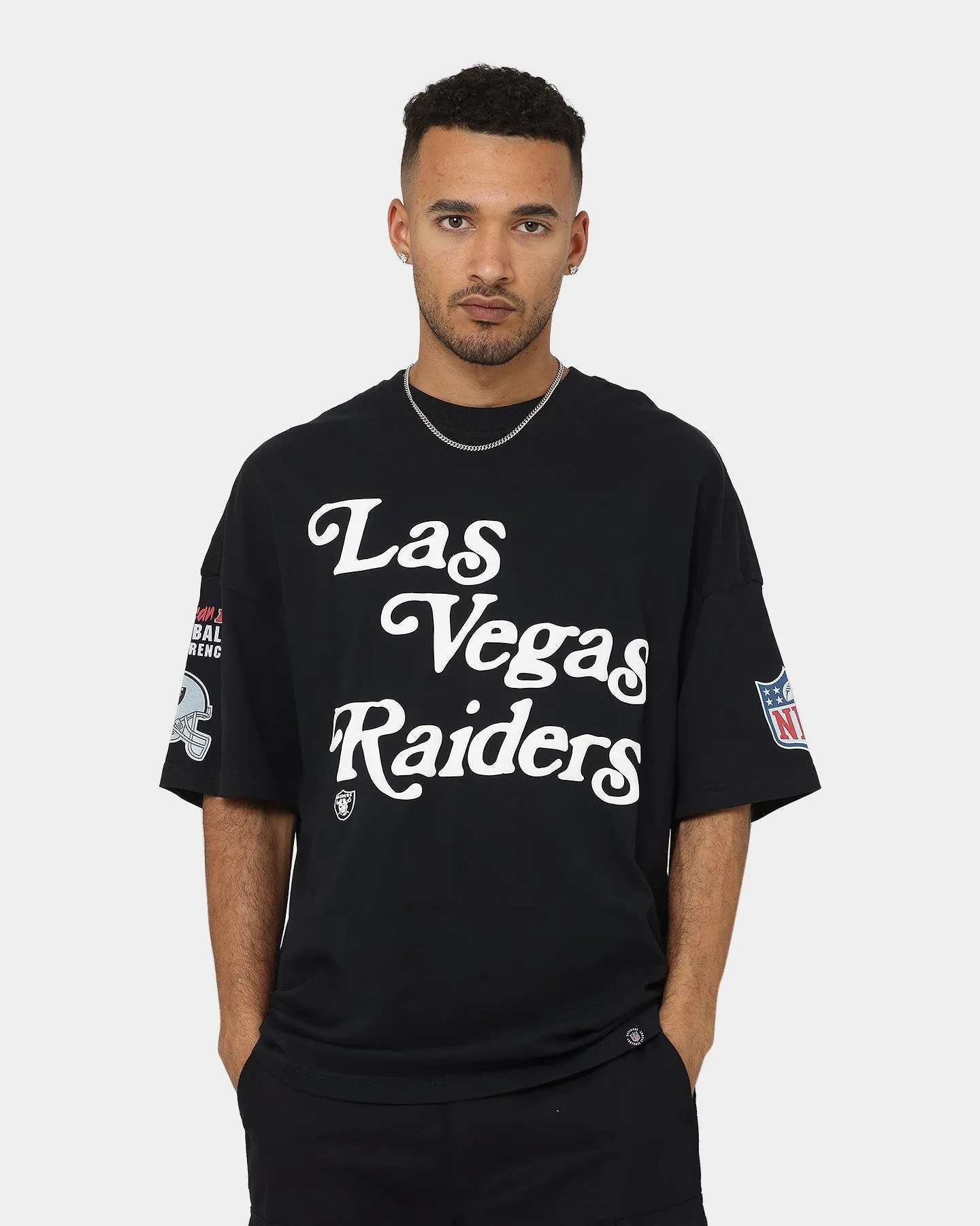 Anti Static Fabric Majestic Athletic Las Vegas Raiders Puff Print Patch Oversized T-Shirt Faded Black