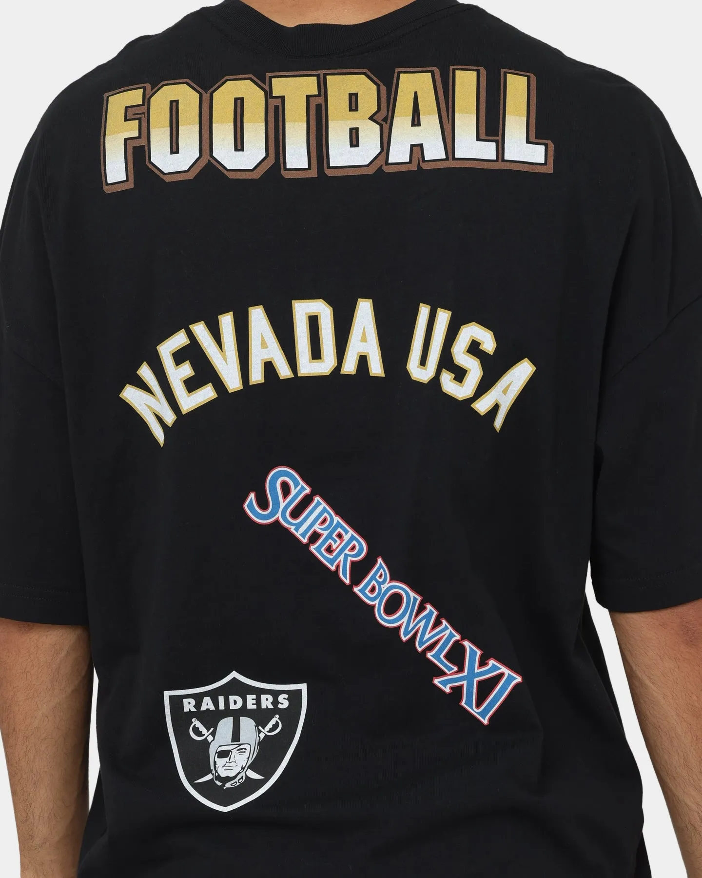 Majestic Athletic Las Vegas Raiders Puff Print Patch Oversized T-Shirt Faded Black Smooth Look