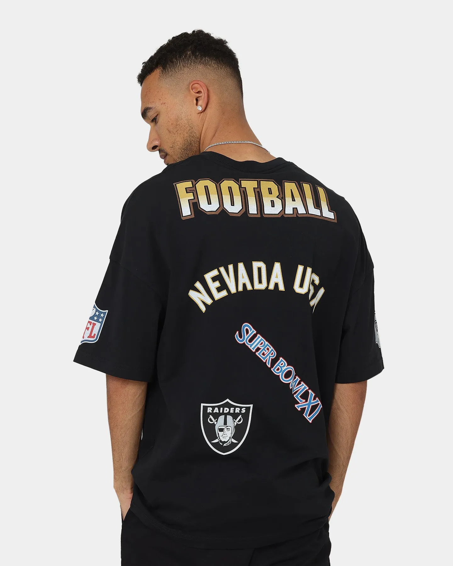 hypoallergenic material Simple Comfort Wear Majestic Athletic Las Vegas Raiders Puff Print Patch Oversized T-Shirt Faded Black