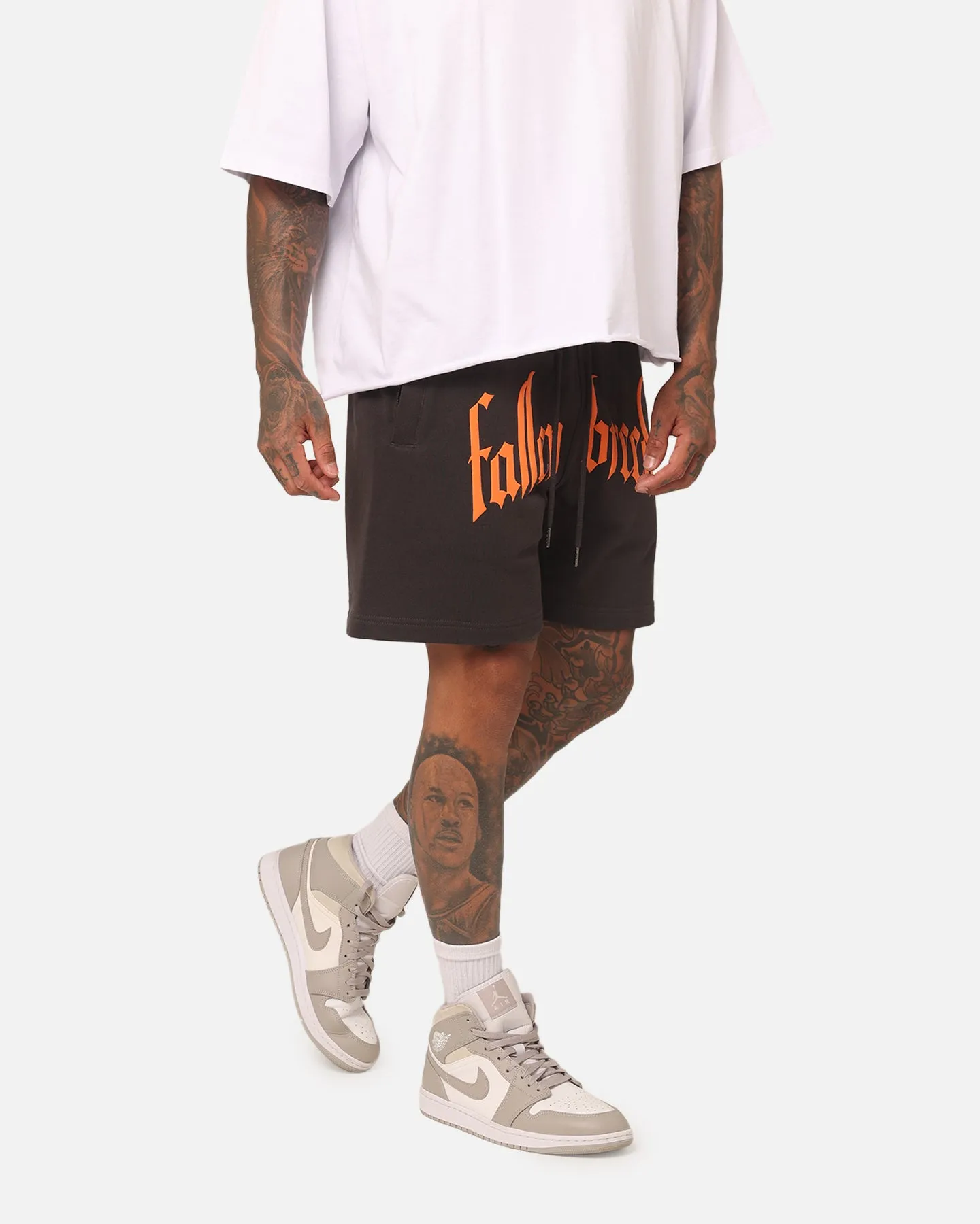 skateboarding outfit Pajamas Fallen Breed Puff Logo Zip Sweat Shorts Charcoal/Orange
