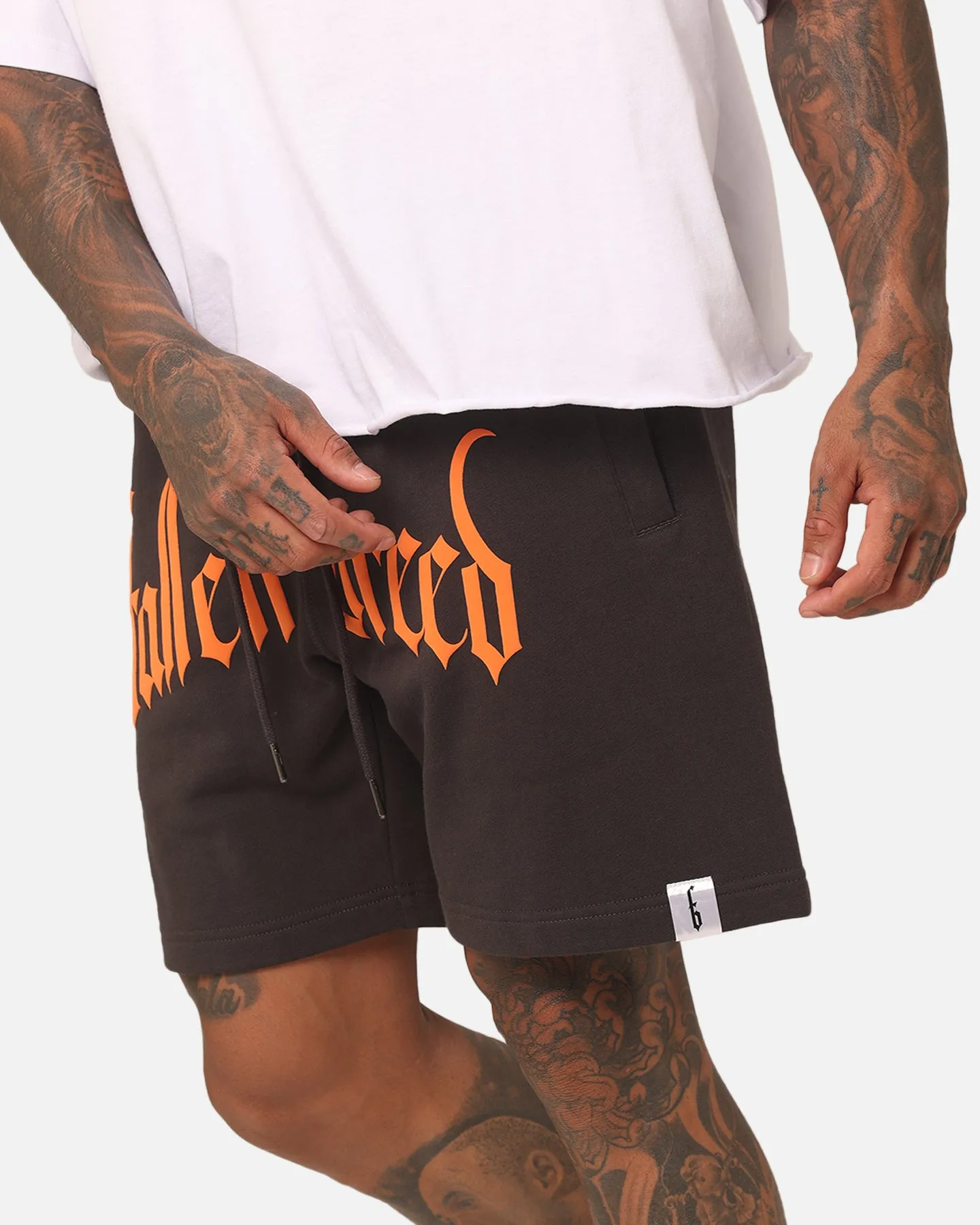 Travel Style Versatile Wear Fallen Breed Puff Logo Zip Sweat Shorts Charcoal/Orange