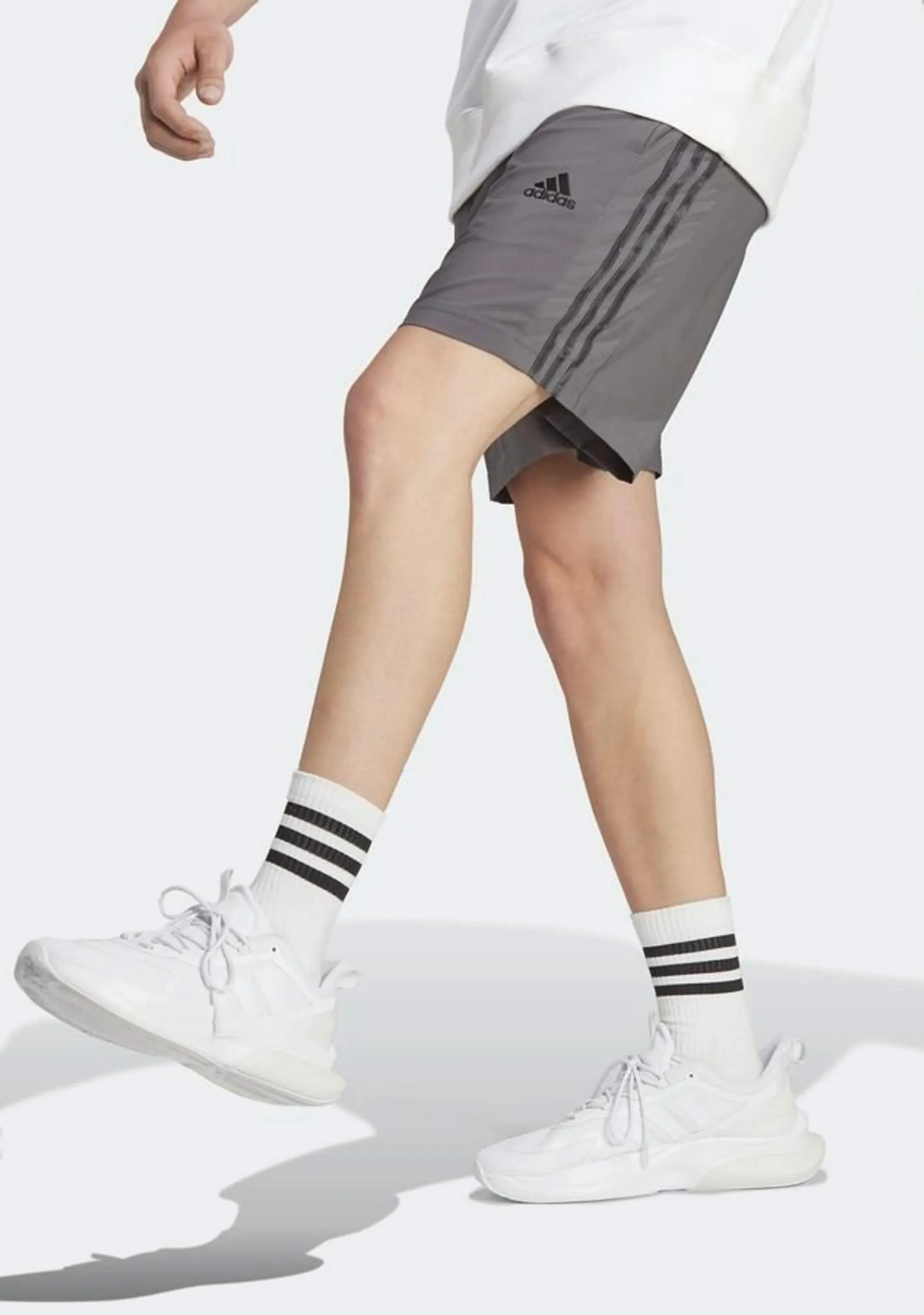 Adidas Men??s Aeroready Essentials Chelsea 3-Stripes Shorts Grey Light Motion Soft Elastic