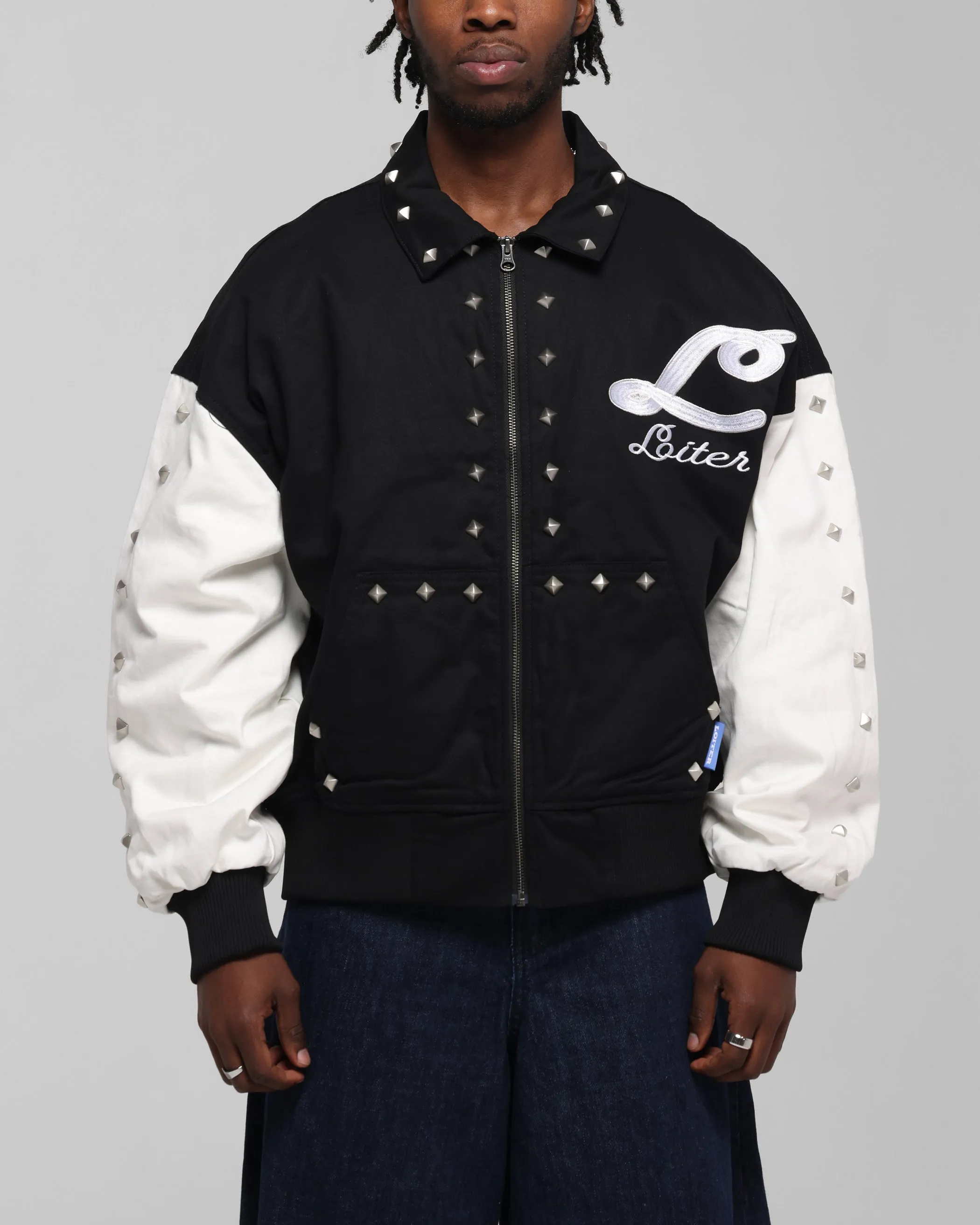 Detachable Collar Loiter Frontier Varsity Jacket Black/Off White
