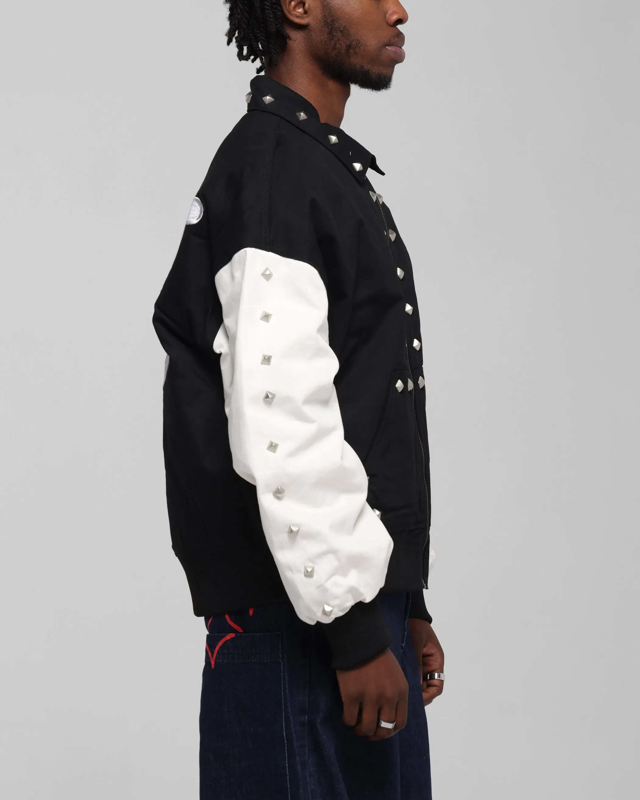 Raglan Sleeve Construction Loiter Frontier Varsity Jacket Black/Off White