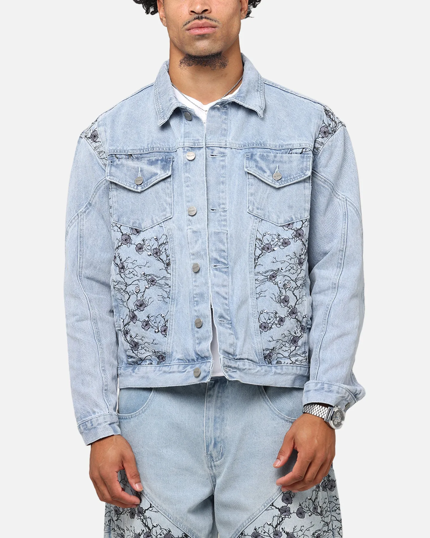 Saint Morta Poison Ivy Panel Denim Jacket Mid Blue Breathable mesh lining
