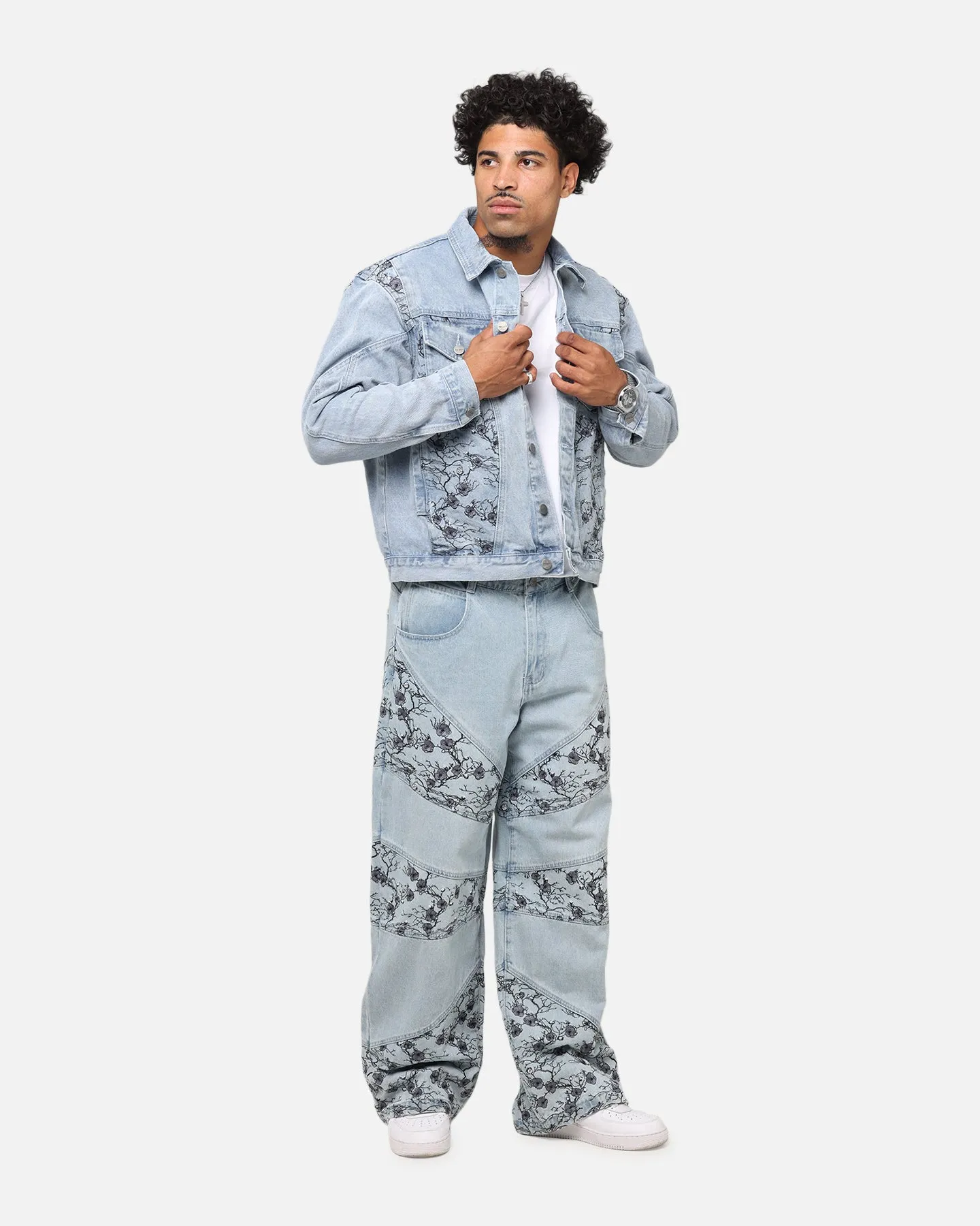 Present Debate Saint Morta Poison Ivy Panel Denim Jacket Mid Blue