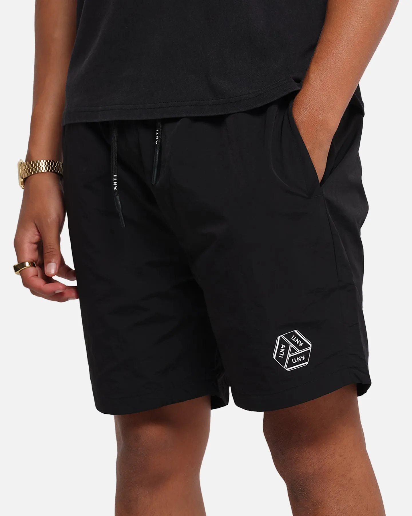 The Anti Order Reverse Logo Nylon Shorts Black Seamless Design