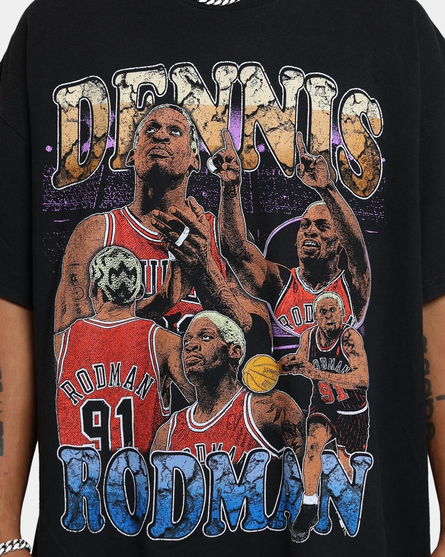 Rodman Brand Cartoon Vintage T-Shirt Washed Black Fresh Trend