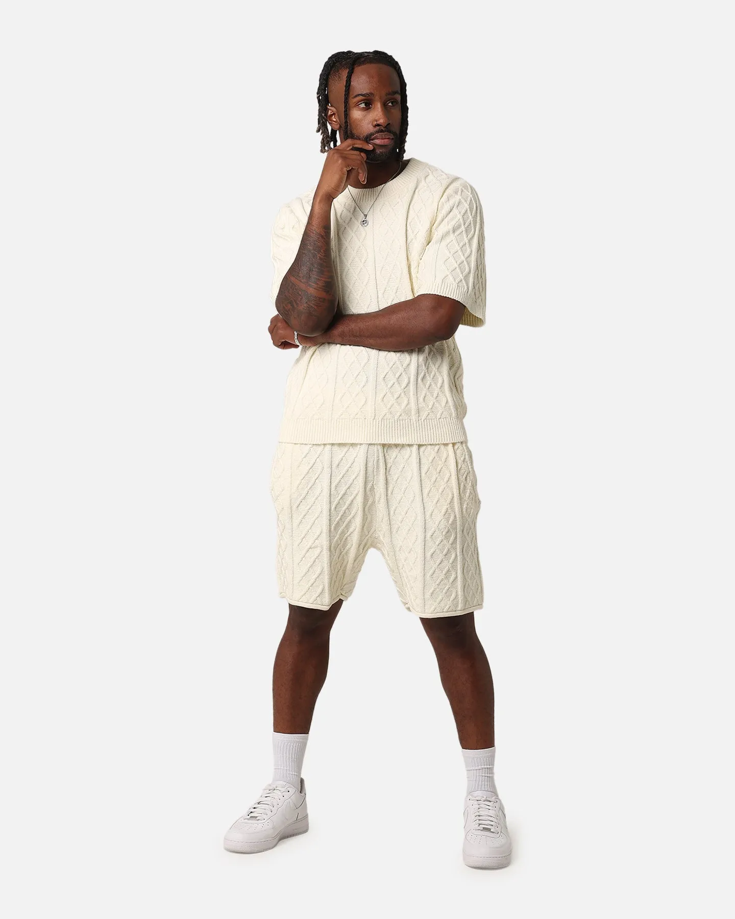 Comfort and Breathable XXIII Lucas Cable Knit T-Shirt Cream