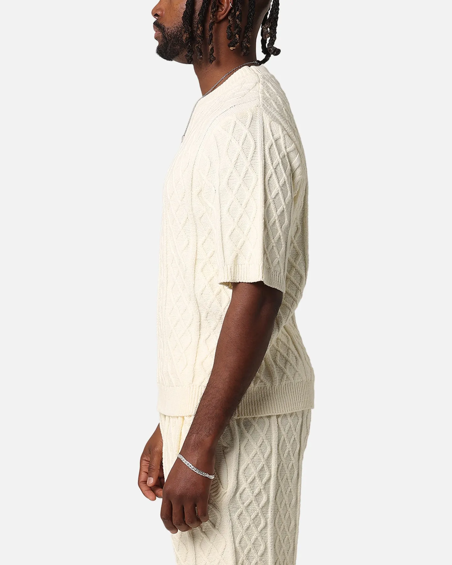 XXIII Lucas Cable Knit T-Shirt Cream Non Restrictive Fit FunctionalPockets