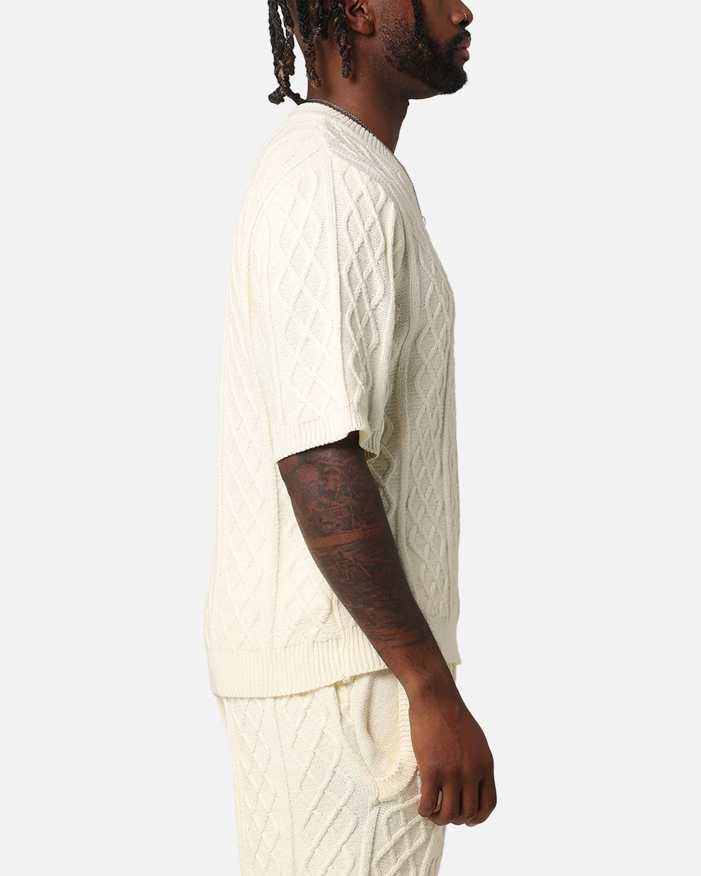 XXIII Lucas Cable Knit T-Shirt Cream Laser Cut Edges