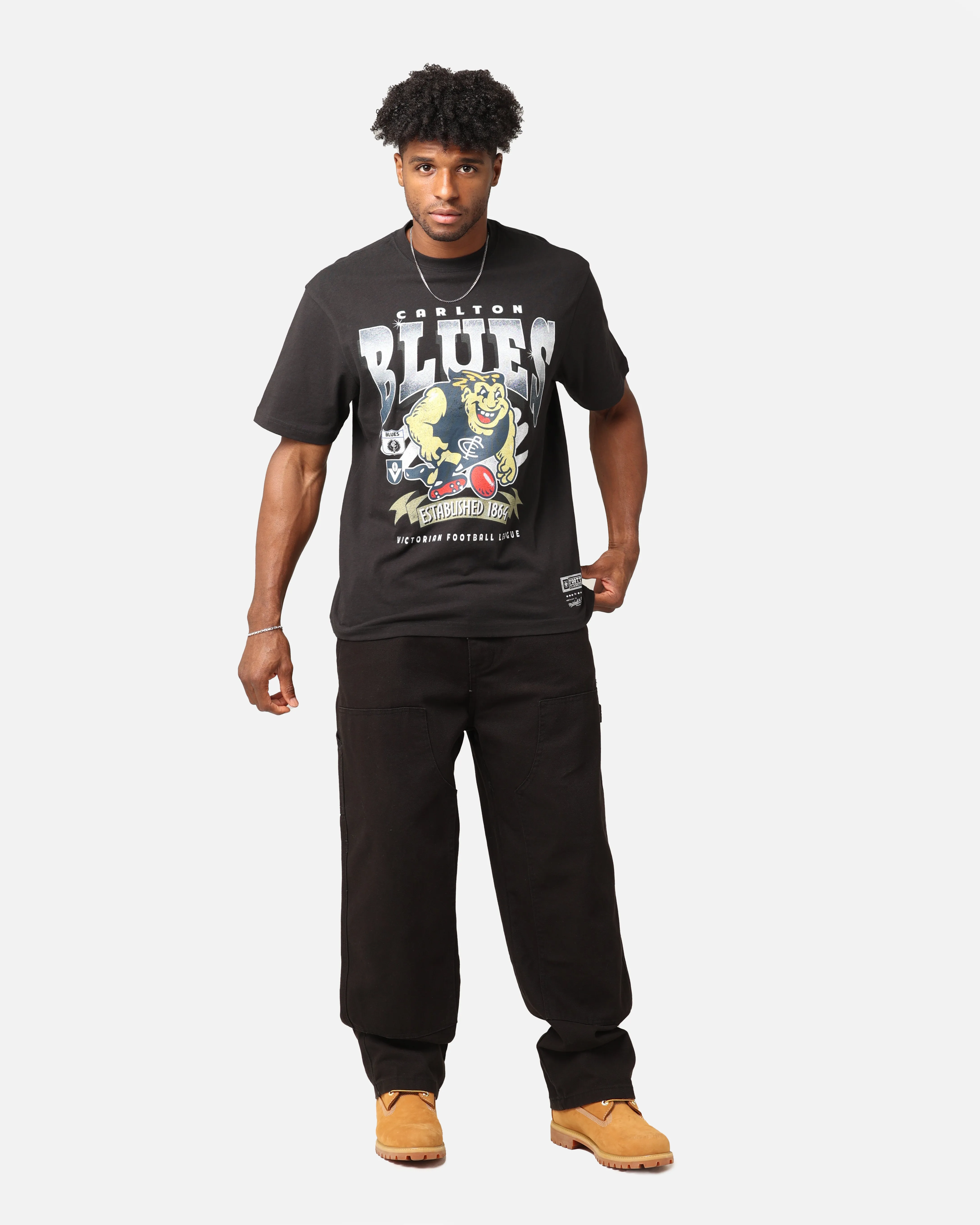 Mitchell & Ness Carlton Blues Character T-Shirt Faded Black Sublimation Resistant Fabric Outdoor Essentials