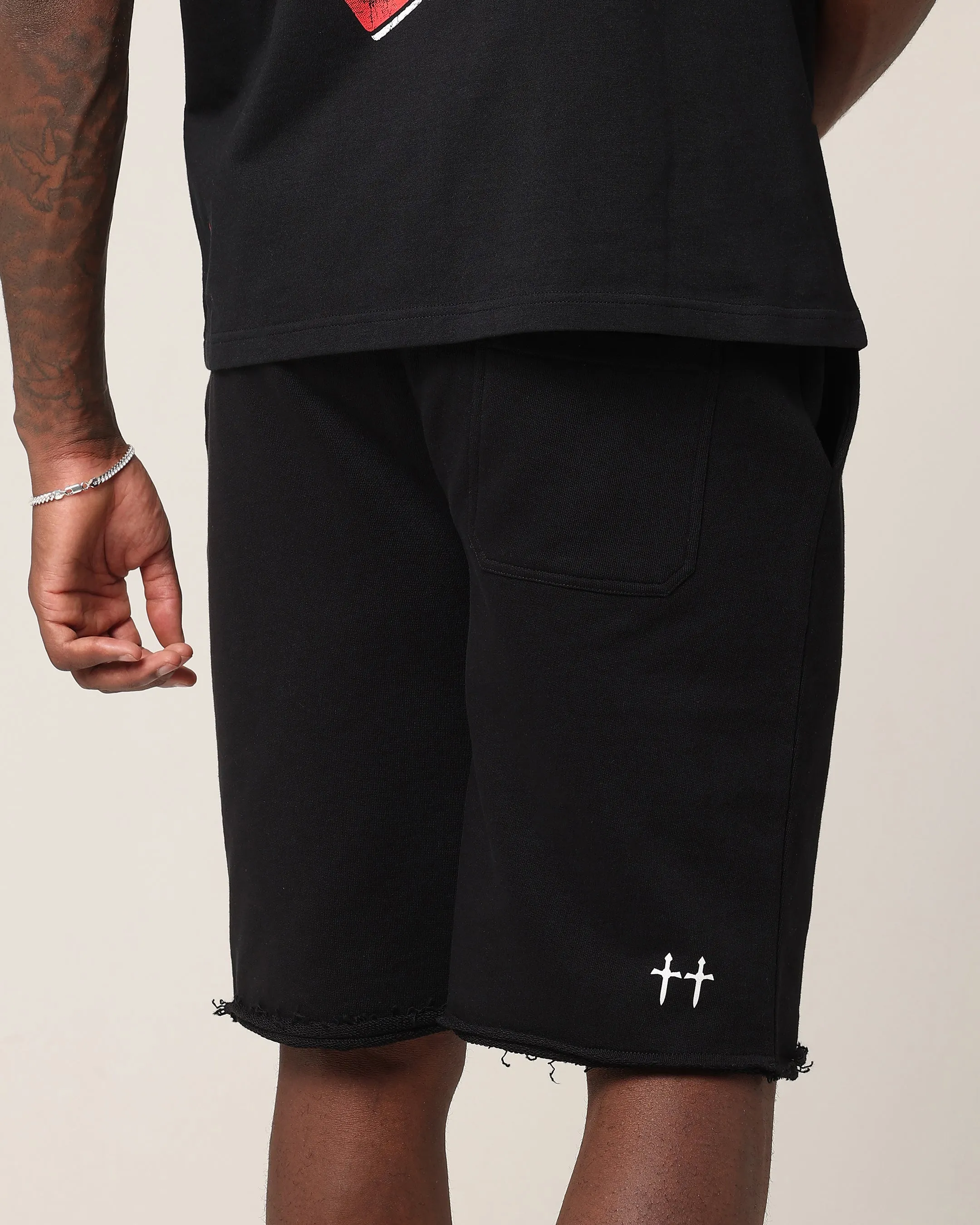 Saint Morta Baggy 90's Sweat Shorts Black Preppy Style Breathable Waistband