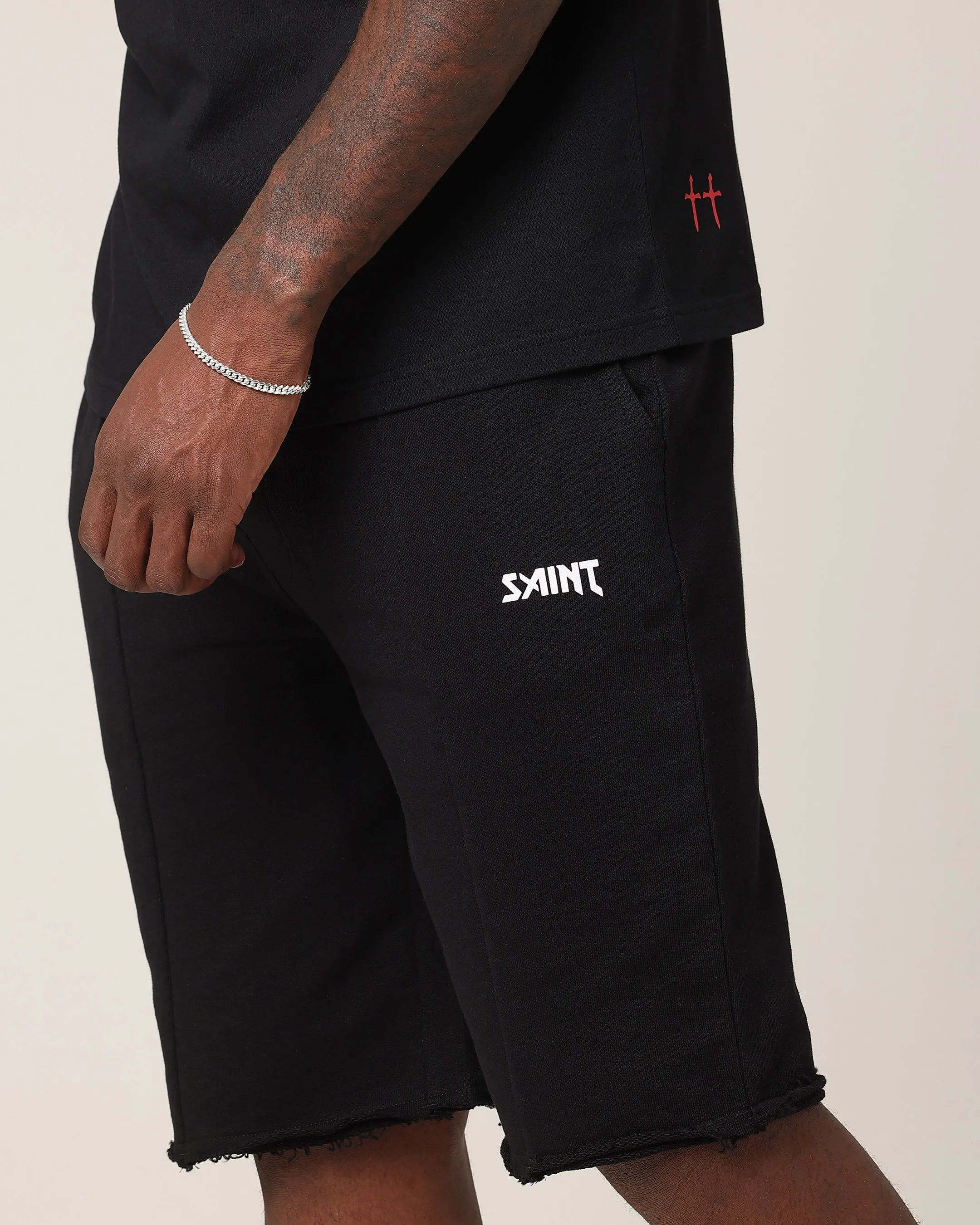 Unisex Balanced Design Saint Morta Baggy 90's Sweat Shorts Black