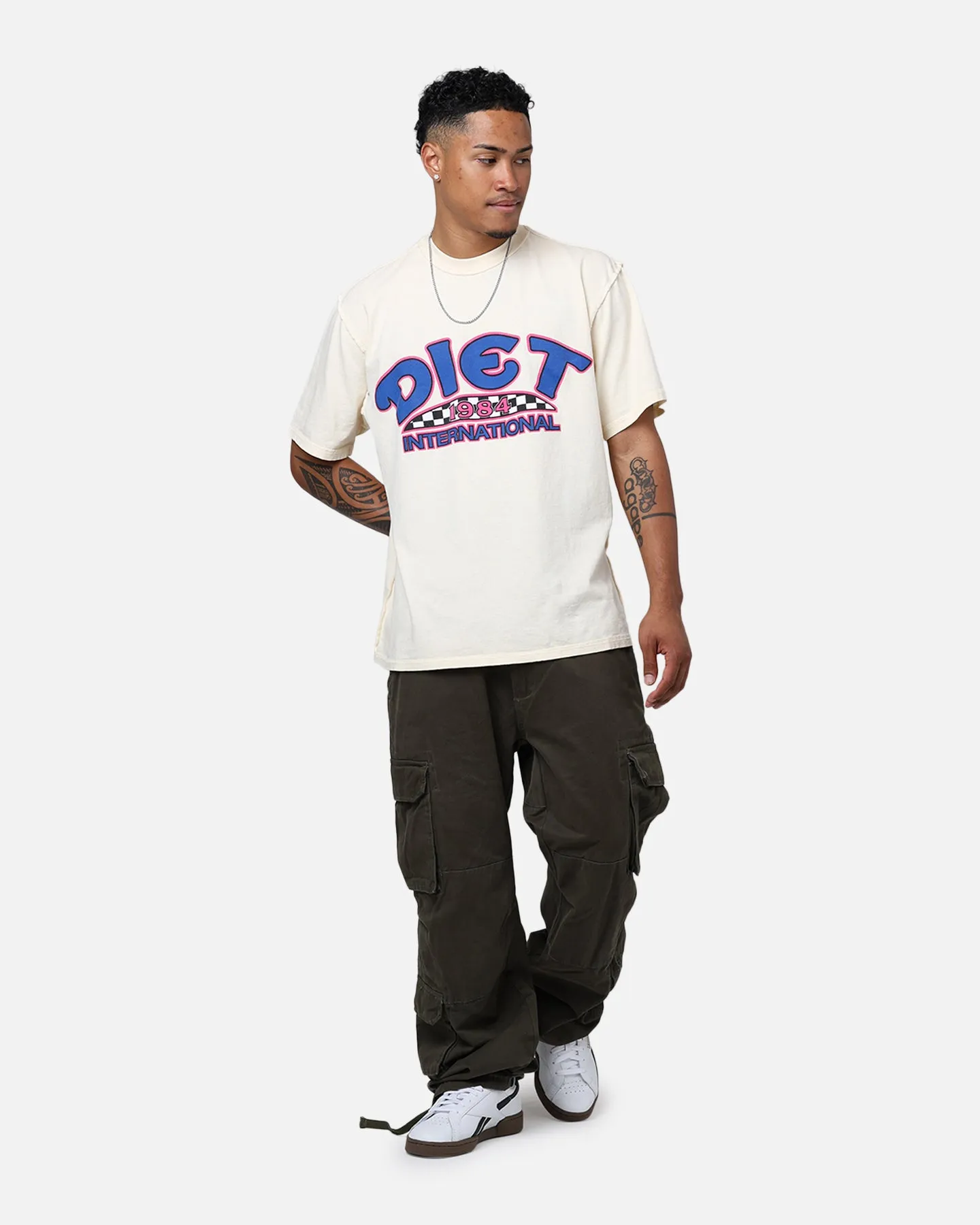 Diet Starts Monday Diet International T-Shirt Antique White/Blue Chill Vibes Printed uniqueness