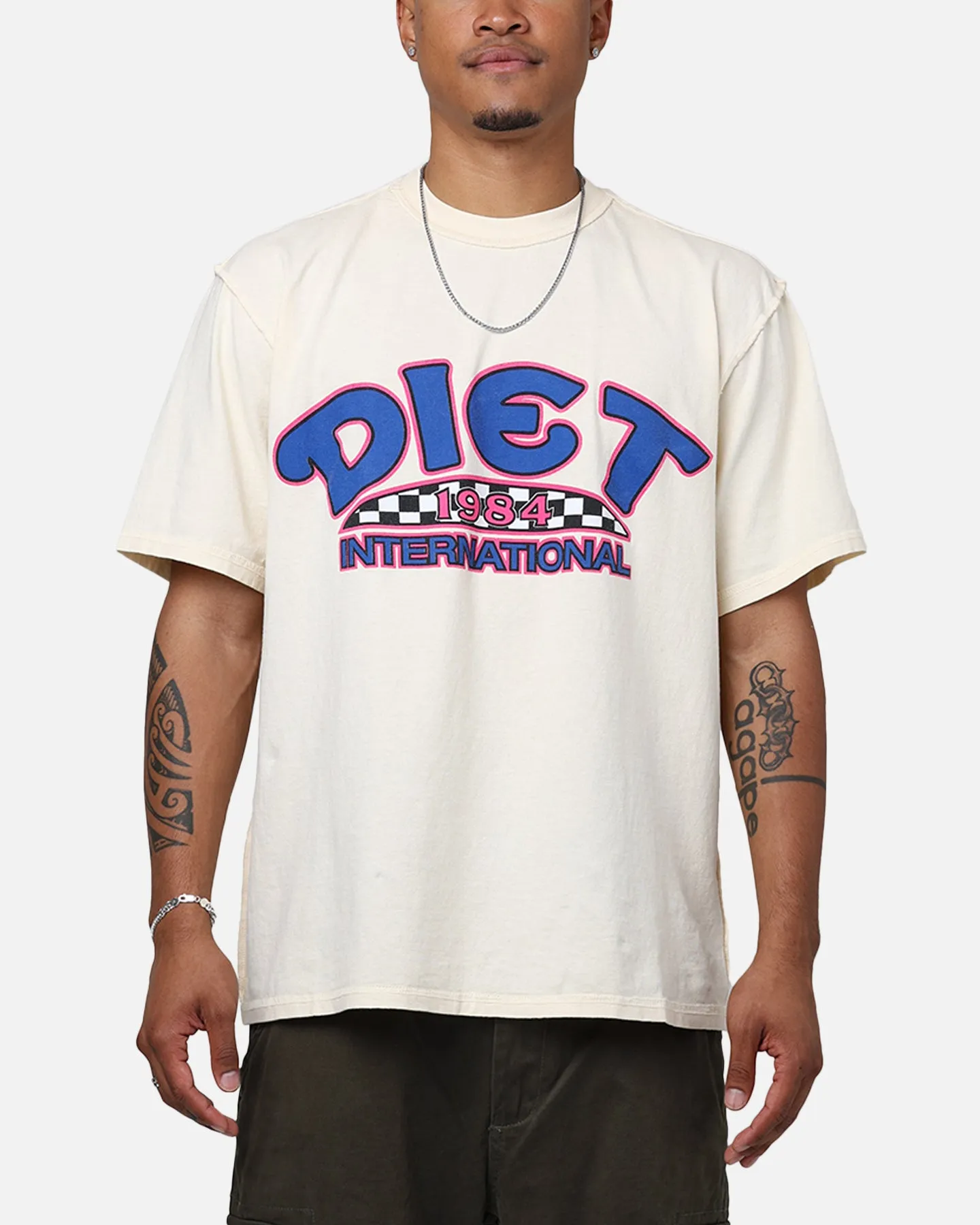 Trendy Design Ribbed collar Diet Starts Monday Diet International T-Shirt Antique White/Blue