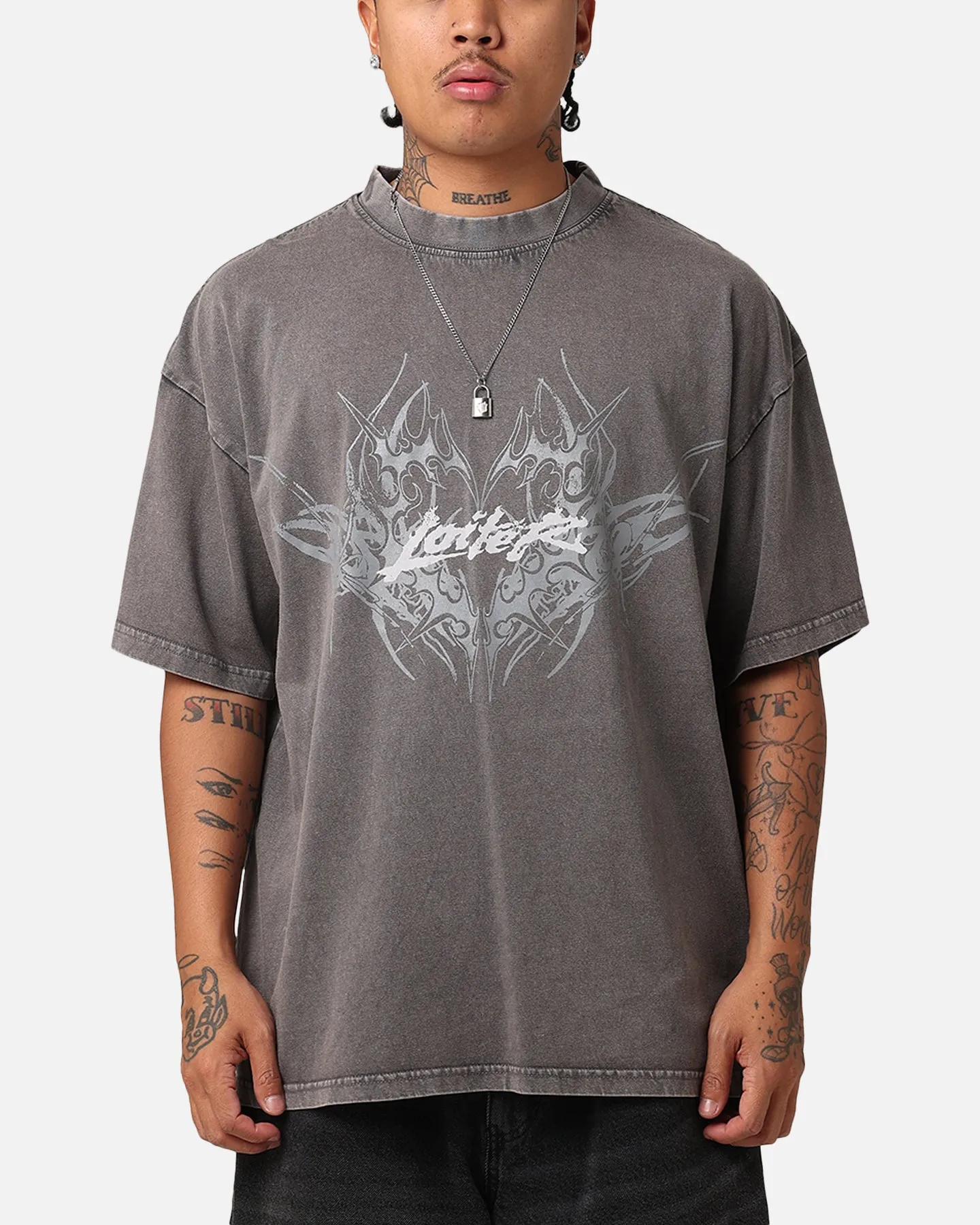 Loiter Lotus Oversized T-Shirt Charcoal Grey Simple Fit Easygoing Design