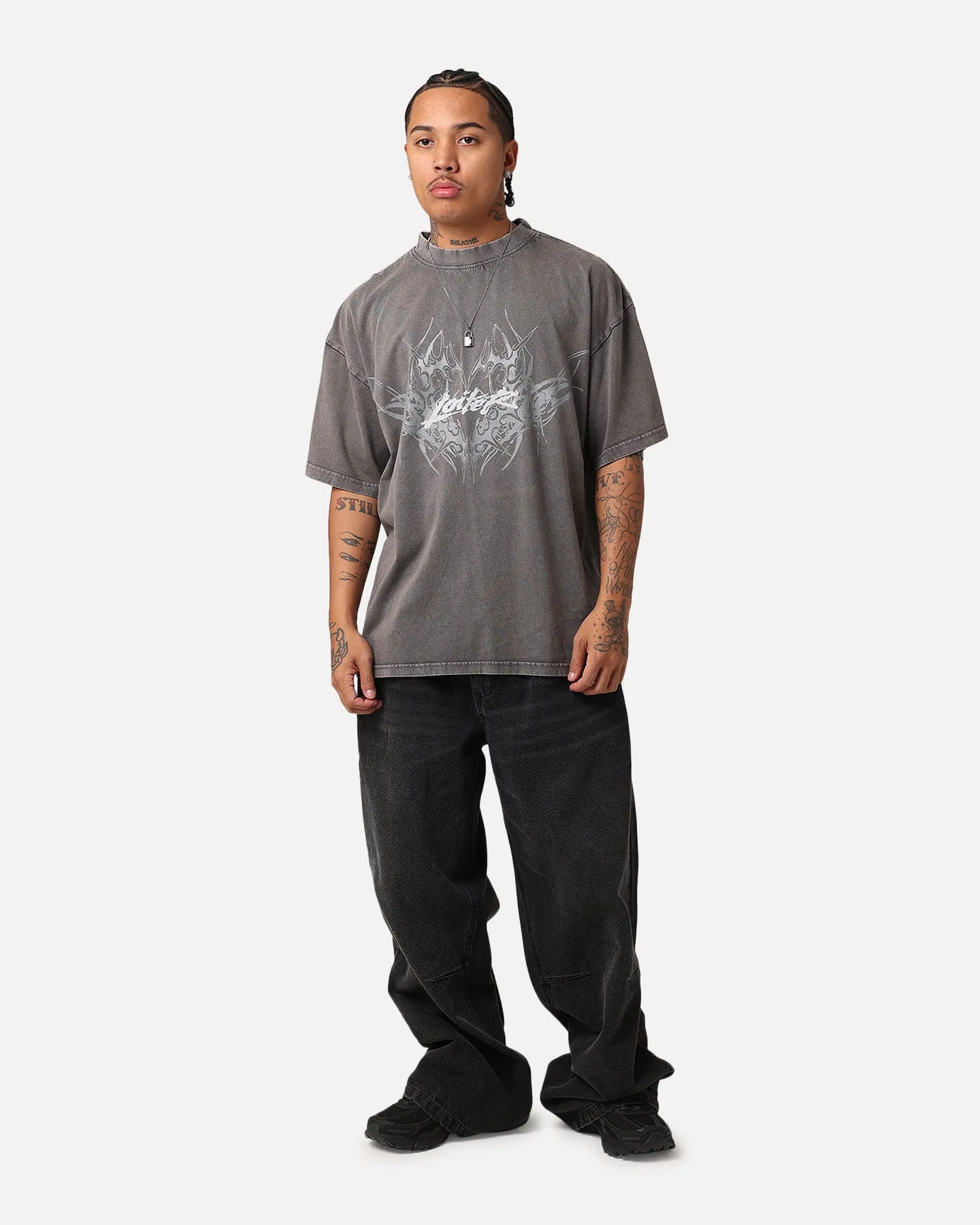Washable fabric Loiter Lotus Oversized T-Shirt Charcoal Grey