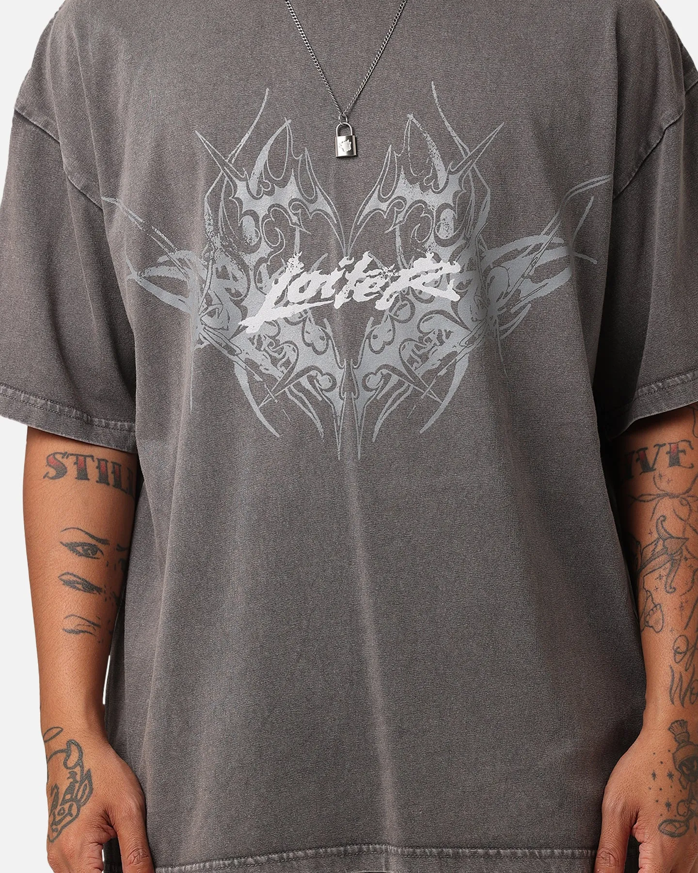 Easy Wear Look Loiter Lotus Oversized T-Shirt Charcoal Grey