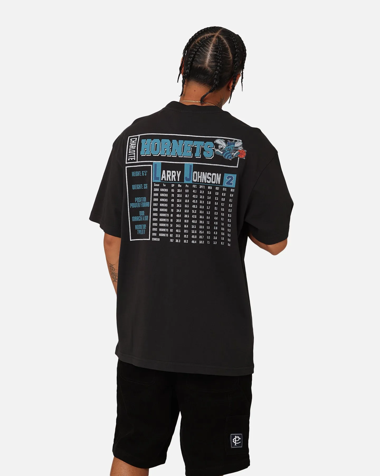Mitchell & Ness Charlotte Hornets Larry Johnson Player & Stats T-Shirt Black Soft and durable