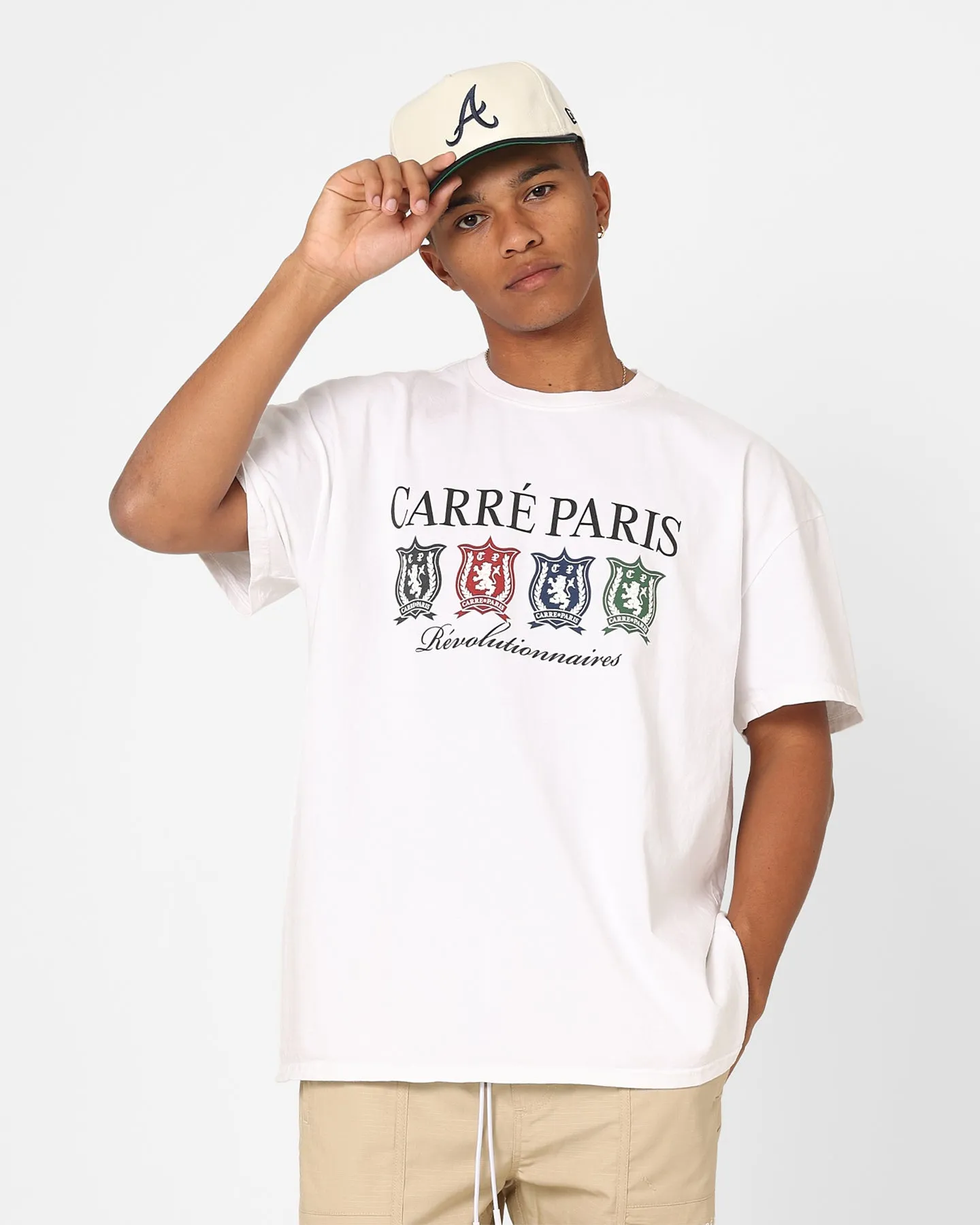 Carre Shield T-Shirt White Flattering Cut