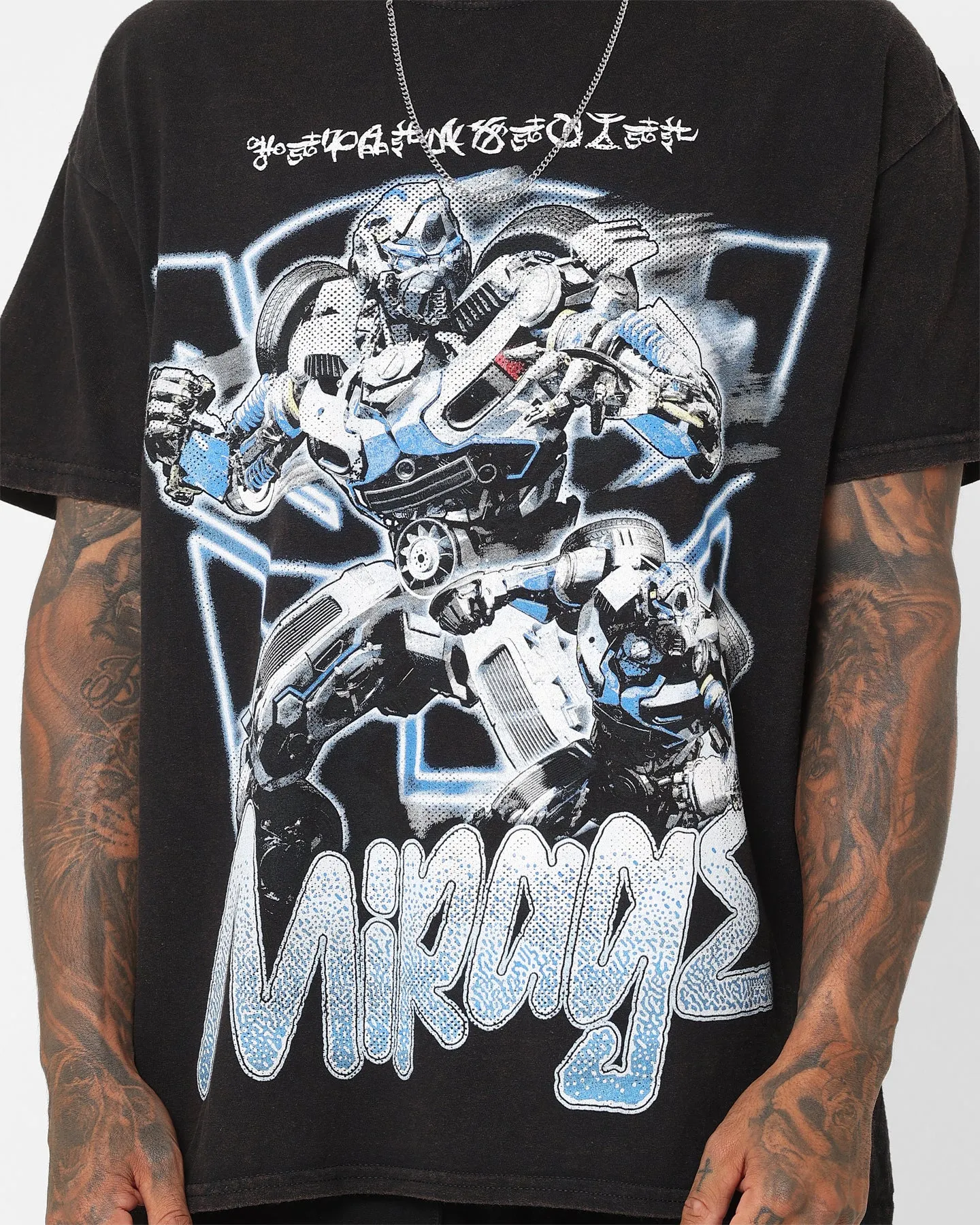 Colorfast Dye Goat Crew X Transformers Mirage Vintage T-Shirt Black Wash