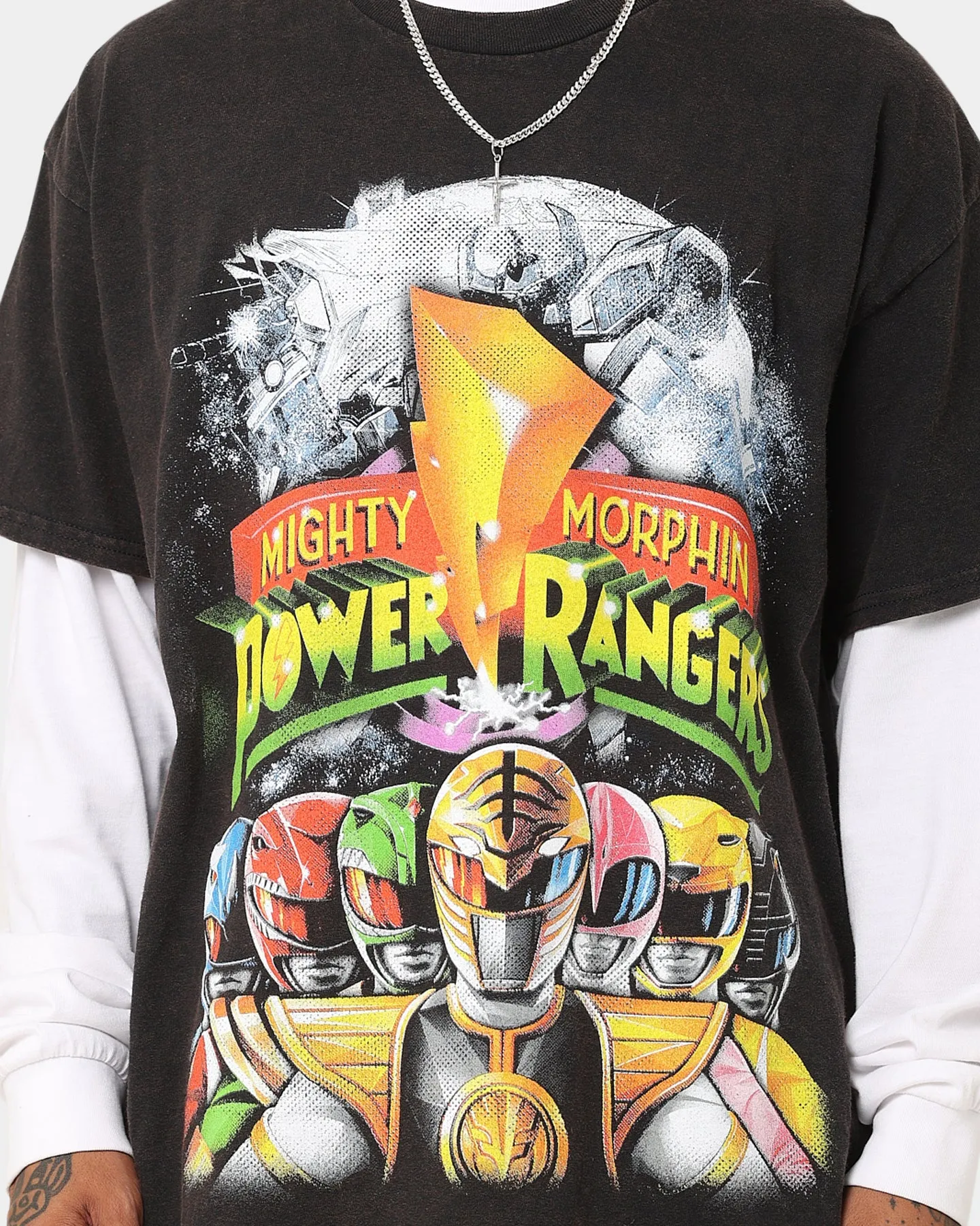 American Thrift X Power Rangers Mighty Morphin Vintage T-Shirt Black Wash Outdoor Trend Look