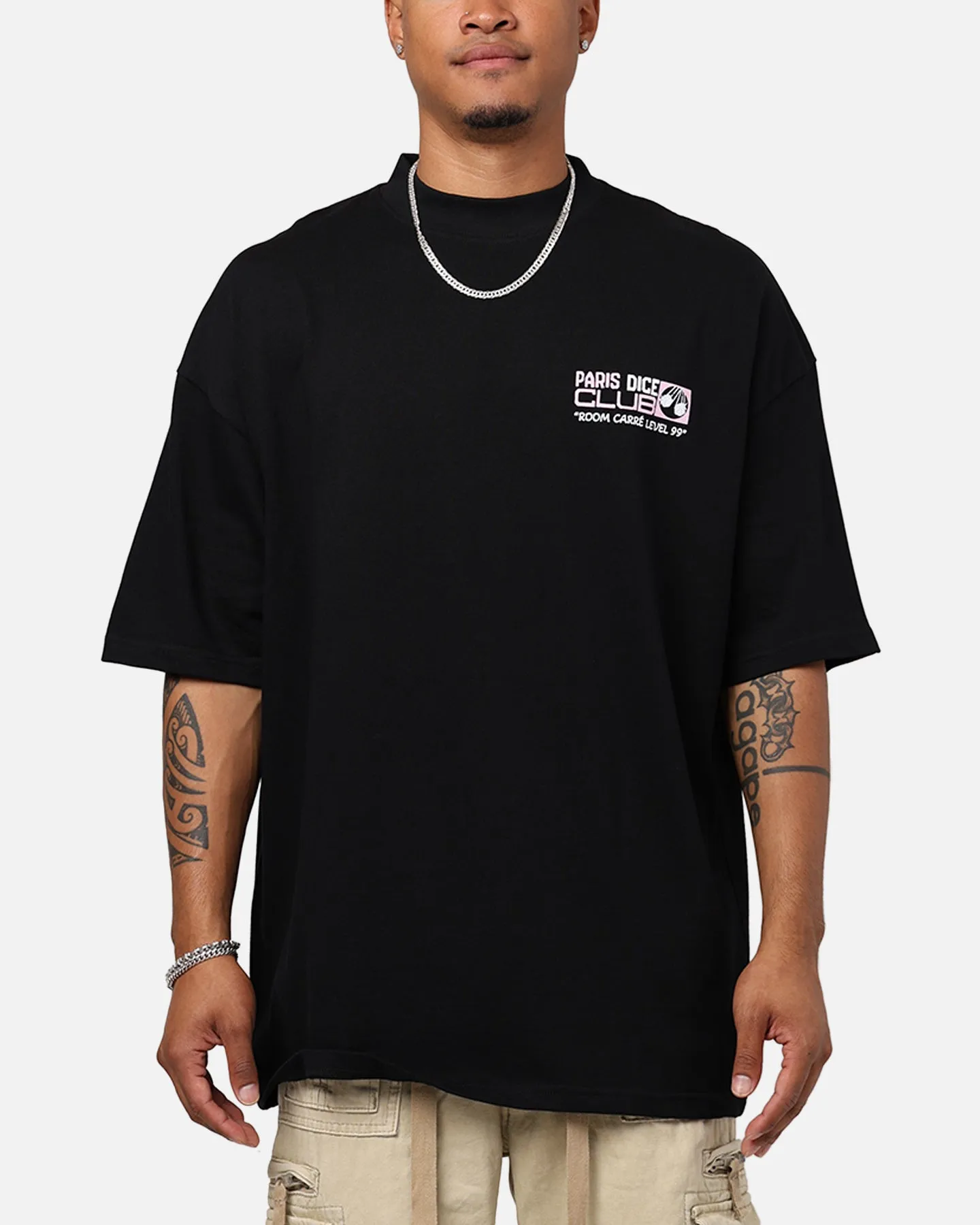 Premium Cotton Blend Carre Level 99 Mock T-Shirt Black