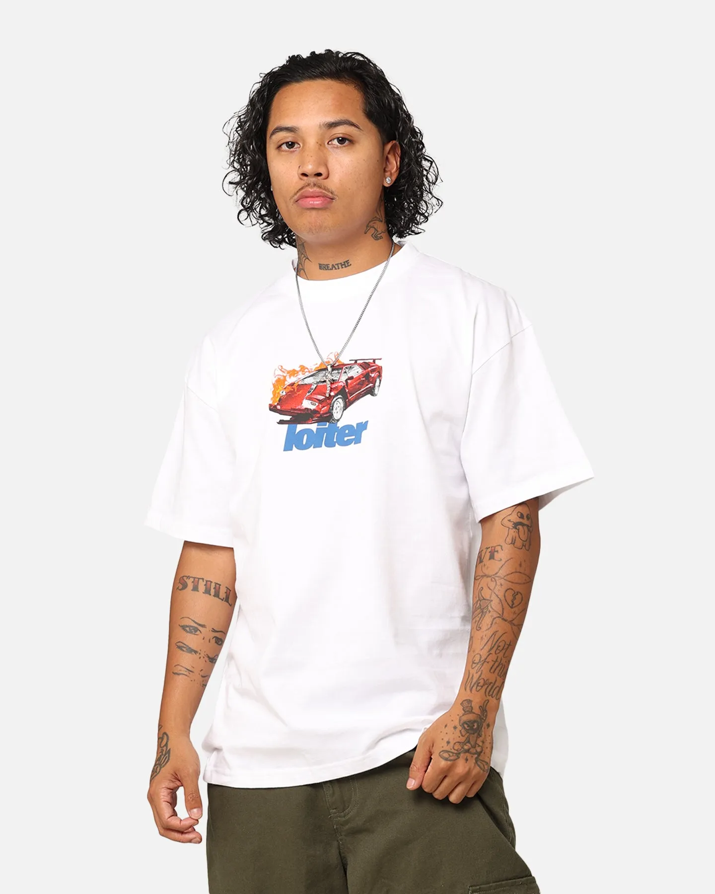 Wrinkle Resistant Finish Loiter Collision T-Shirt White
