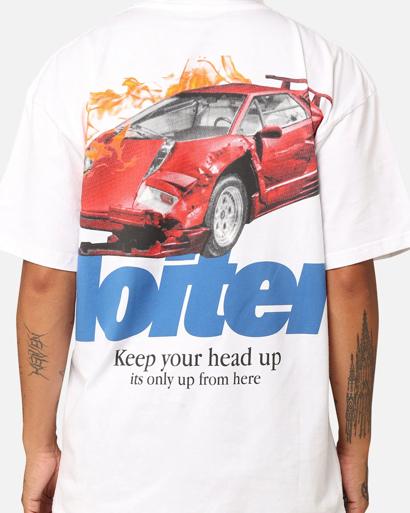 Loiter Collision T-Shirt White Bold and Comfortable Layered Shoulder Design