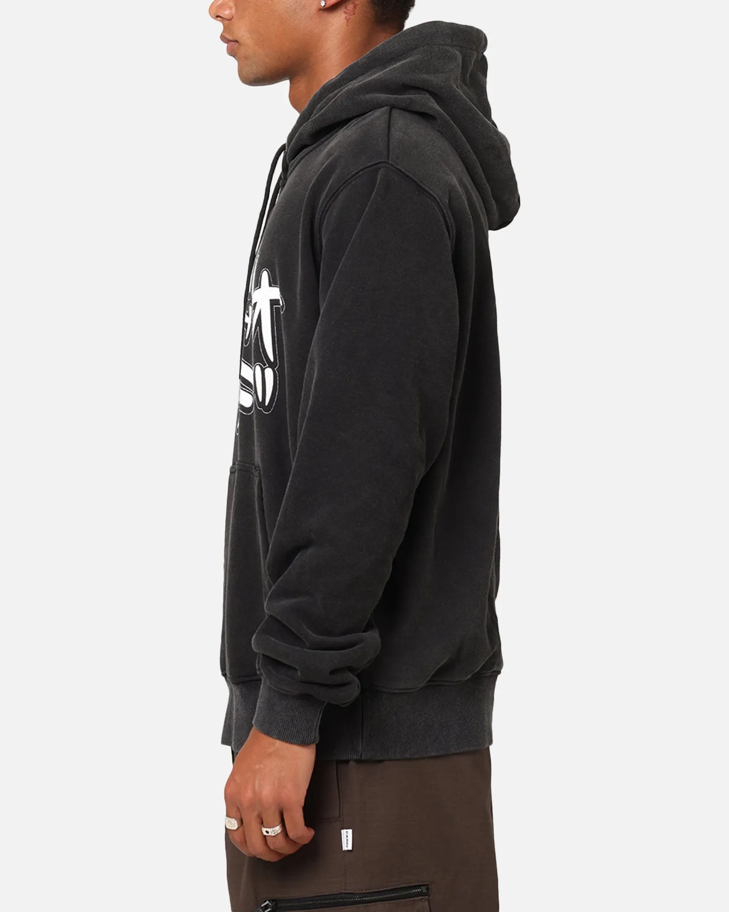Contrast Stitching Accents Carre Tagged Hoodie Vintage Black